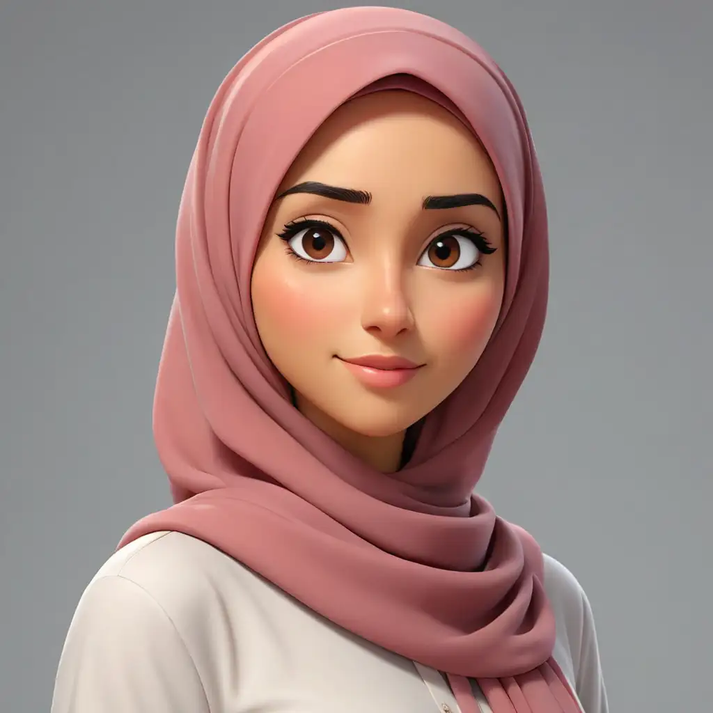 3D-Cartoon-of-a-Woman-in-Hijab-Wearing-a-Shirt-Half-Body-Render