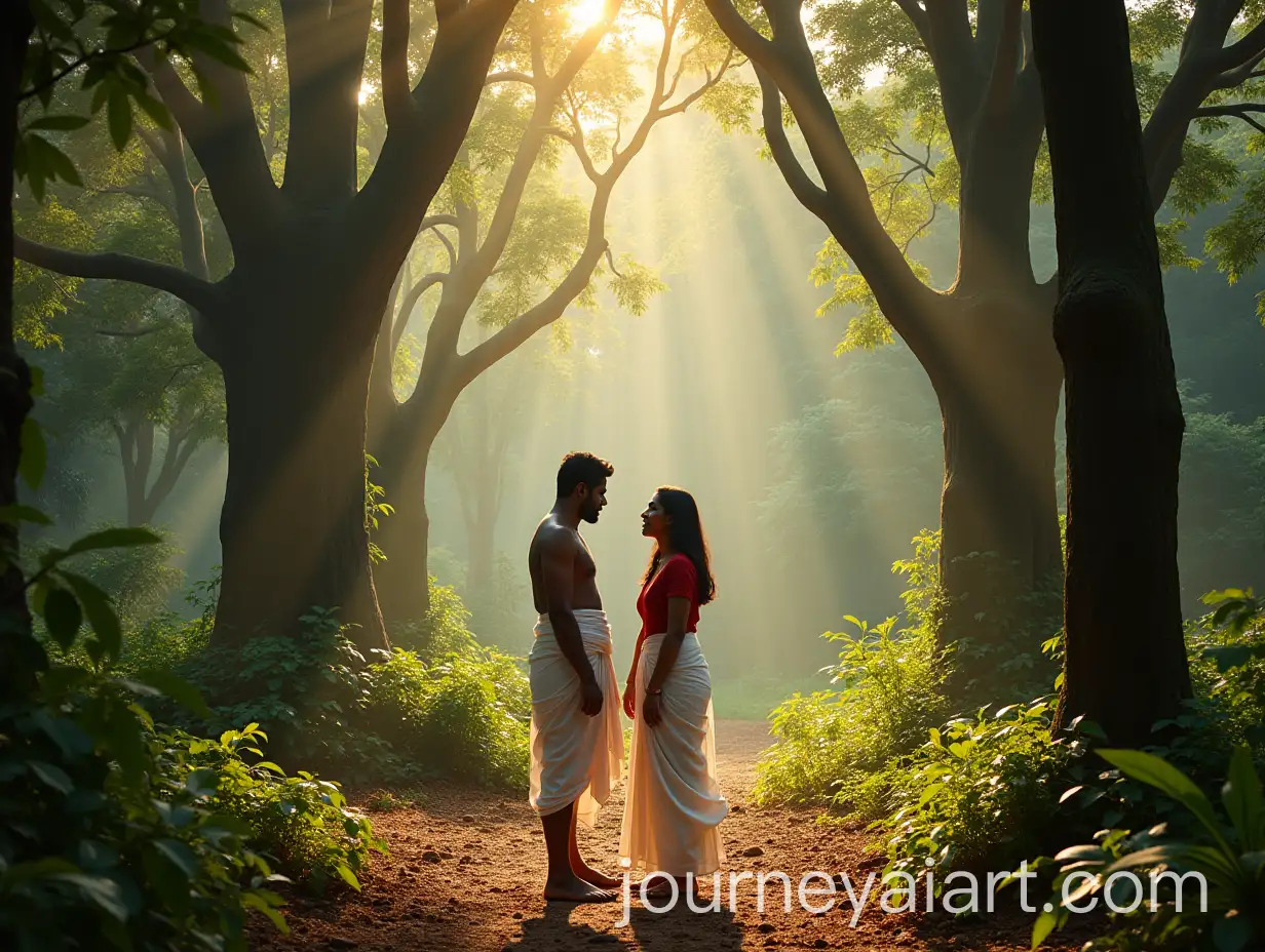 Malayali-Couple-in-Traditional-Kerala-Forest-with-Sacred-Trees-and-Golden-Sunset