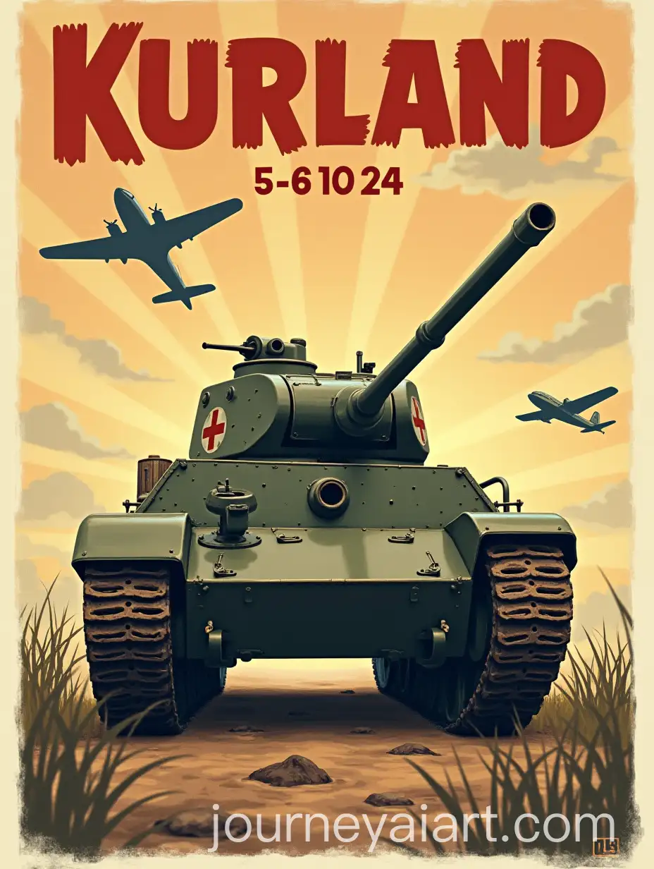 Retro-Holiday-Poster-with-German-1930s-Style-Tank-and-Airplane-Kurland-56-10-24