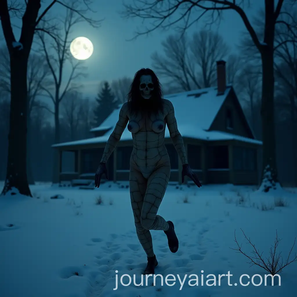 Horror-Scene-at-Night-Man-in-Skin-SuitAI-Image-Prompt-Expansion-Dancing-in-SnowCovered-Farmhouse-Backyard