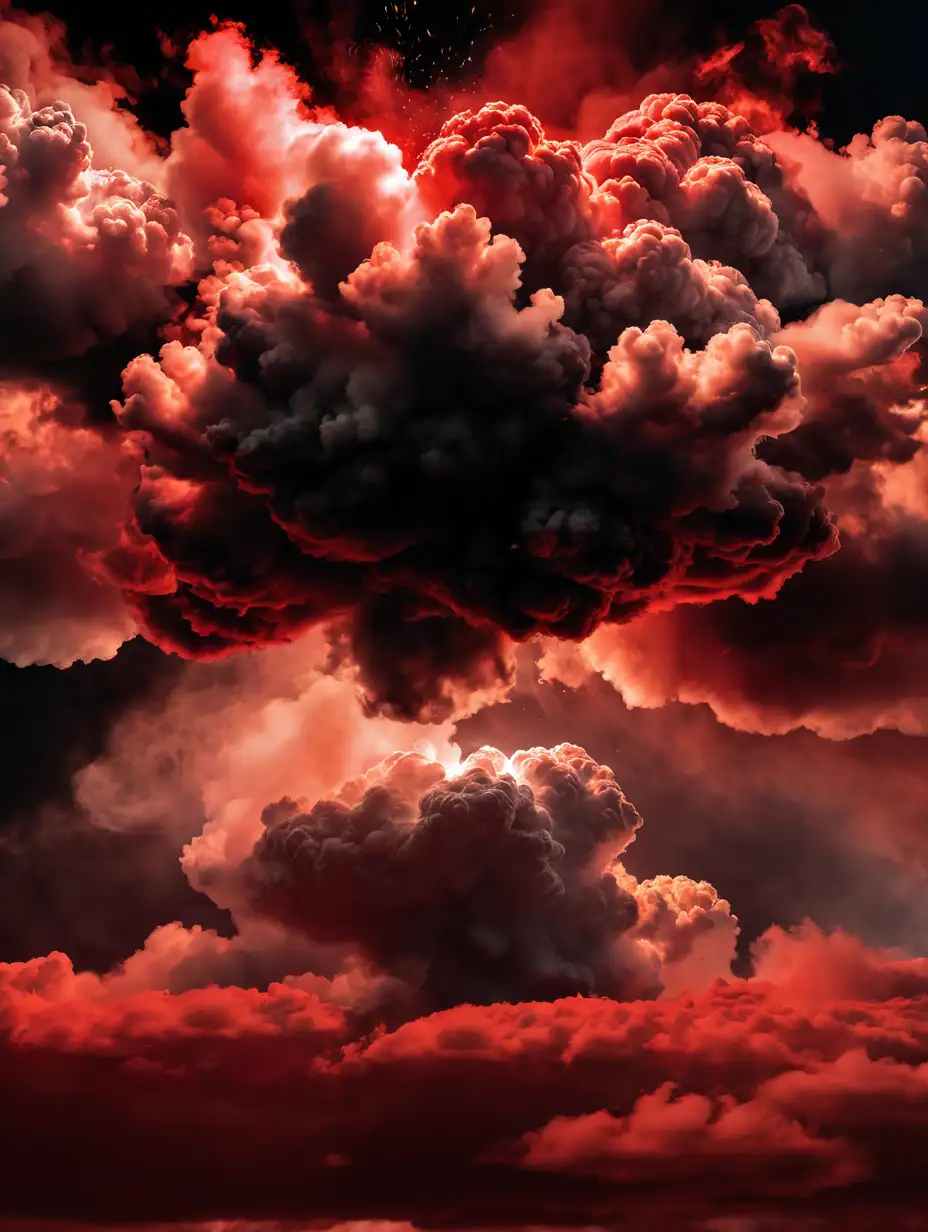 Digital Background Exploding Cloud of Smoke in Vibrant Red Tone