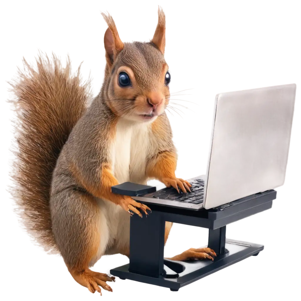 PNG-Image-Squirrel-Typing-at-a-Computer-in-a-Cozy-Coffee-Shop