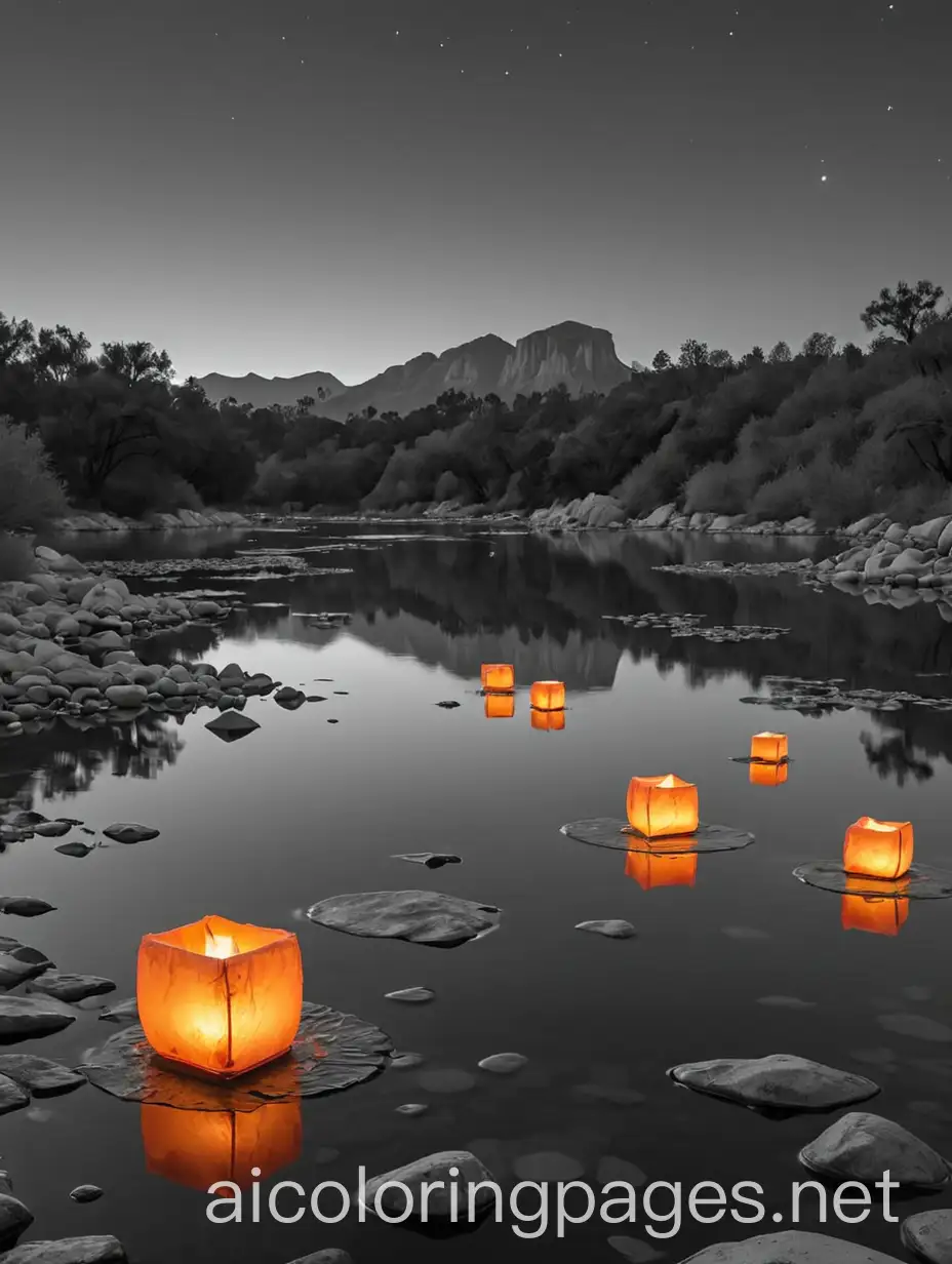 Arizona-Park-Night-Scene-with-Glowing-Orange-Lanterns-Coloring-Page