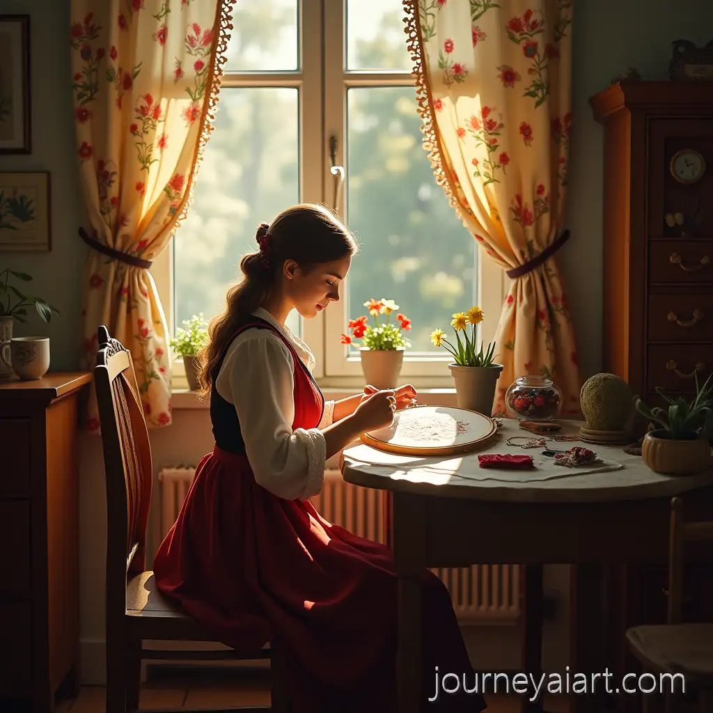 Realistic-Woman-Embroidering-in-Cozy-Ukrainian-Folk-Style-Home