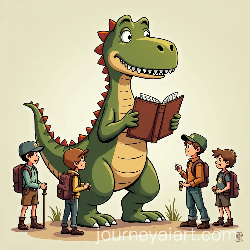 Dinosaur-WritingAI-Image-Prompt-Expansion-in-a-Notebook-Surrounded-by-Young-Messengers