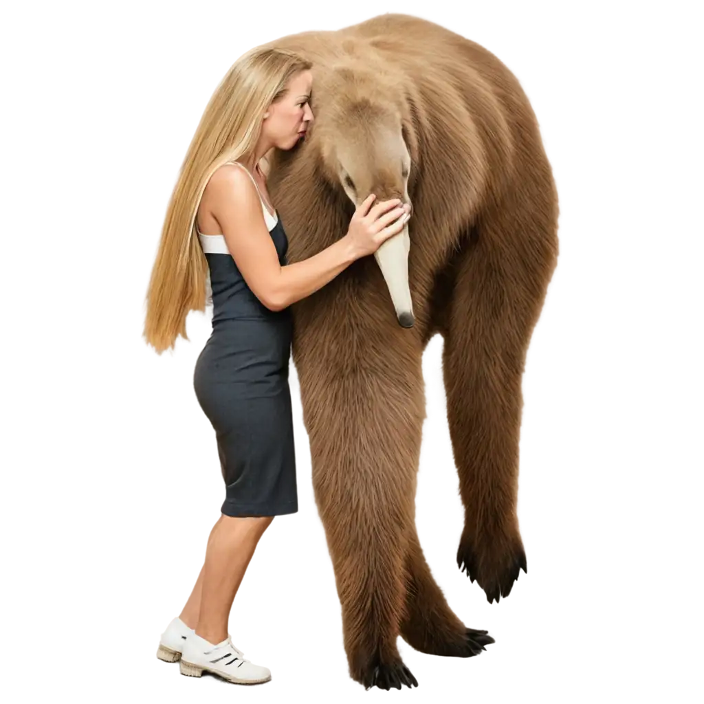 Giant-Anteater-Kissing-a-Blond-Woman-PNG-Image-HighQuality-Visual-Representation-for-Various-Applications