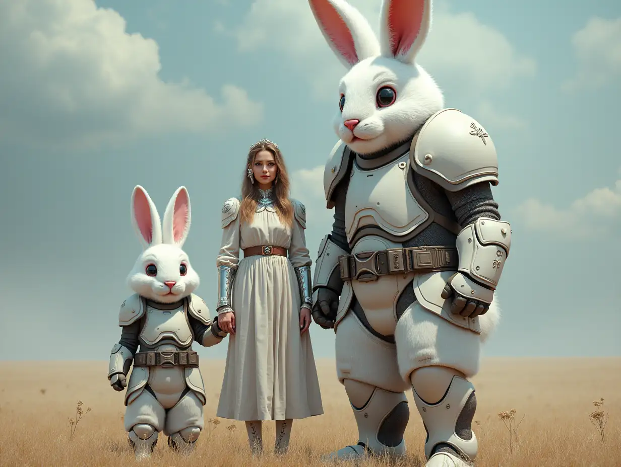 Ki-Fantasy family,Man,Woman, and Children, giant bunny face and with glass and White armor equipment