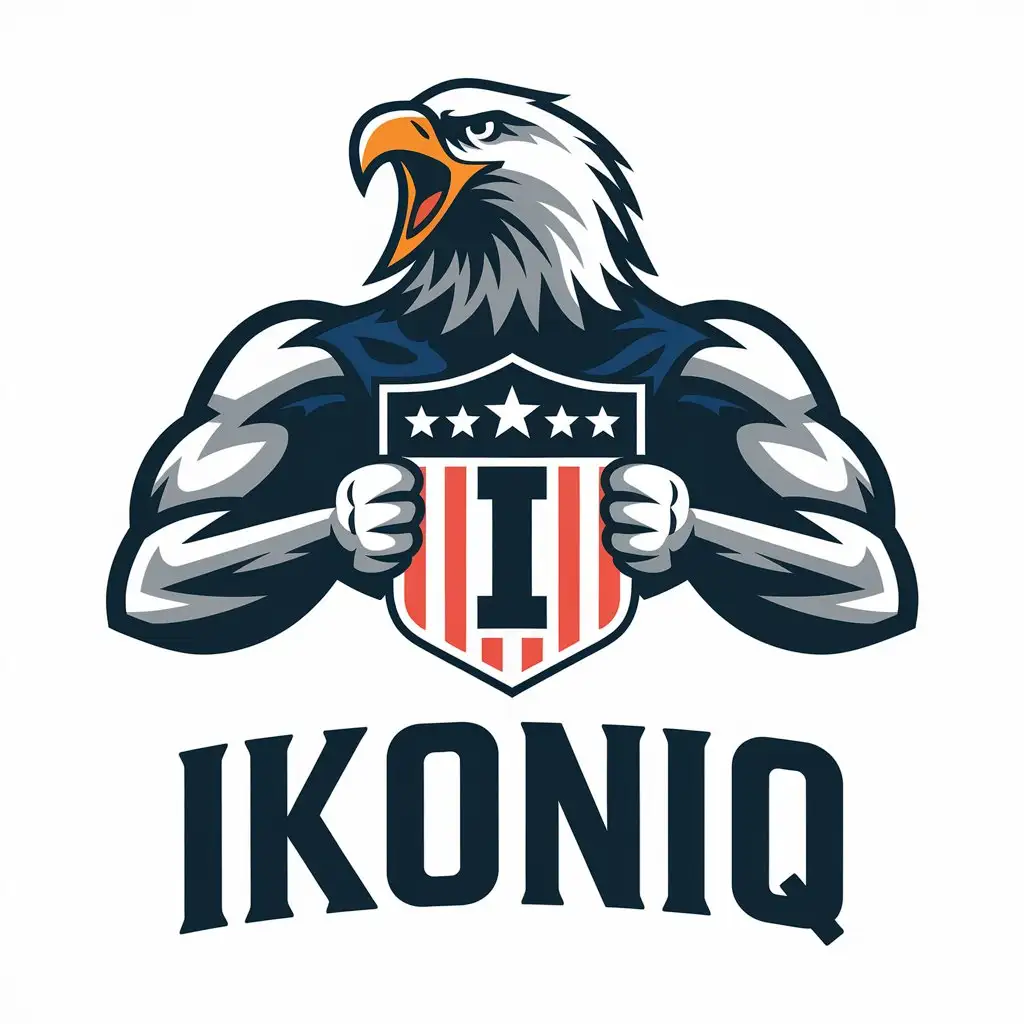 LOGO Design for ikoniq Powerful Screaming Eagle with American Shield and Letter I