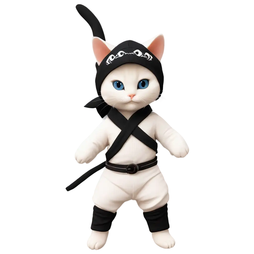 A cute white cat dressed as a ninja, in a dragon costume, PNG format, transparent background