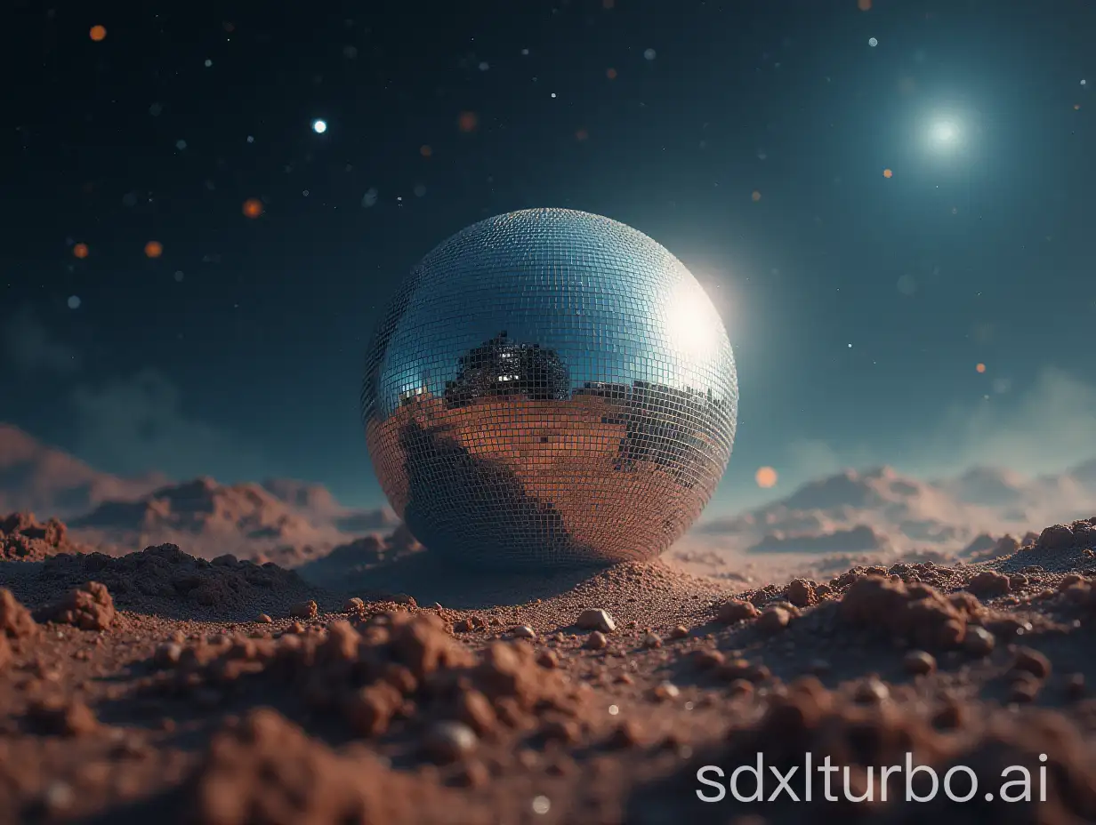 Colorful-Disco-Ball-Landing-on-an-Alien-Planet