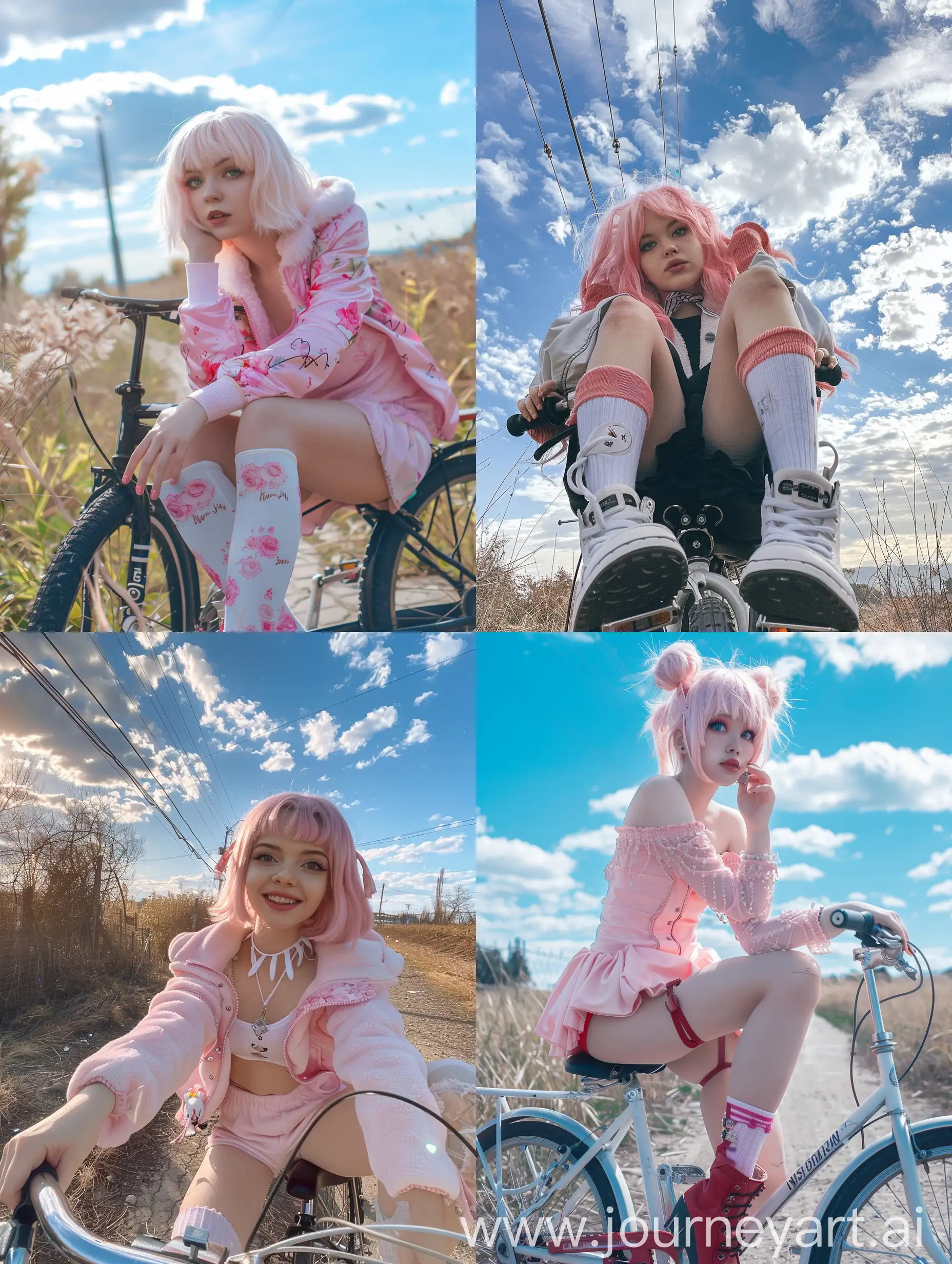 Influencer-Cosplayer-Sakura-Haruno-Costume-Selfie-on-Bicycle