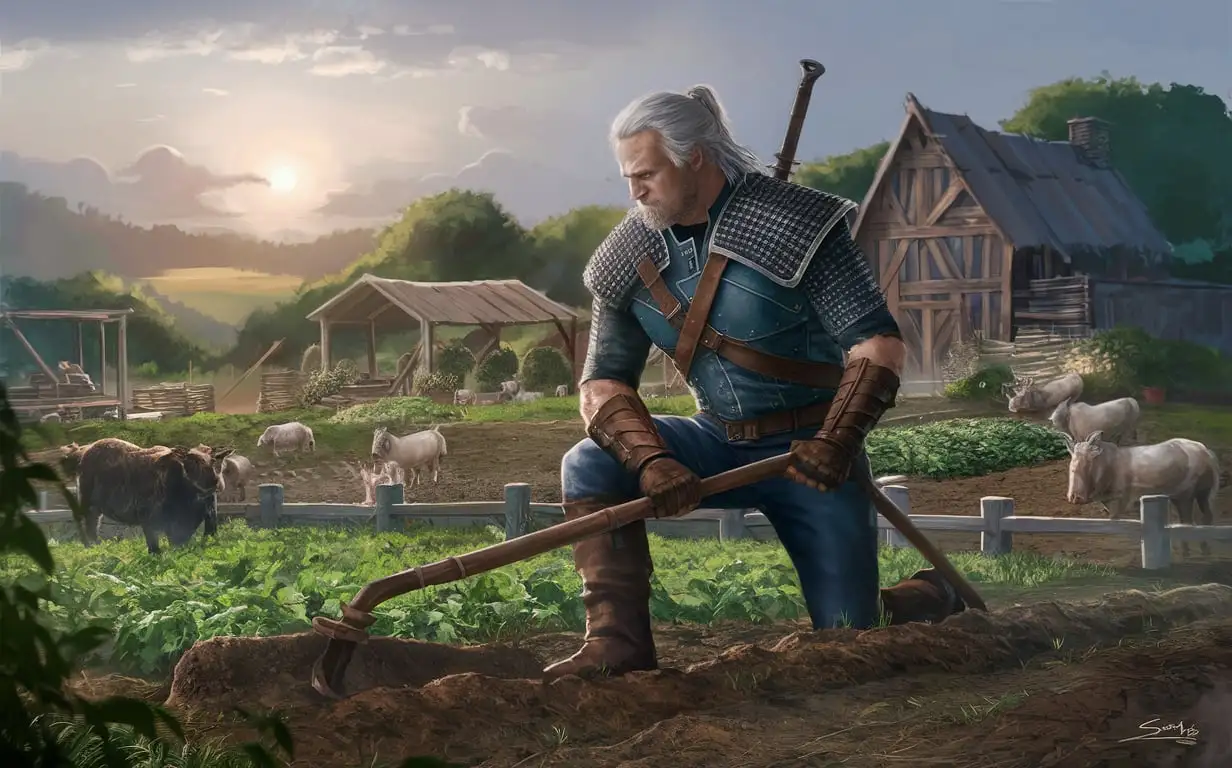 Geralt survives on a farm and develops his farm in the game Farming simulator 2013