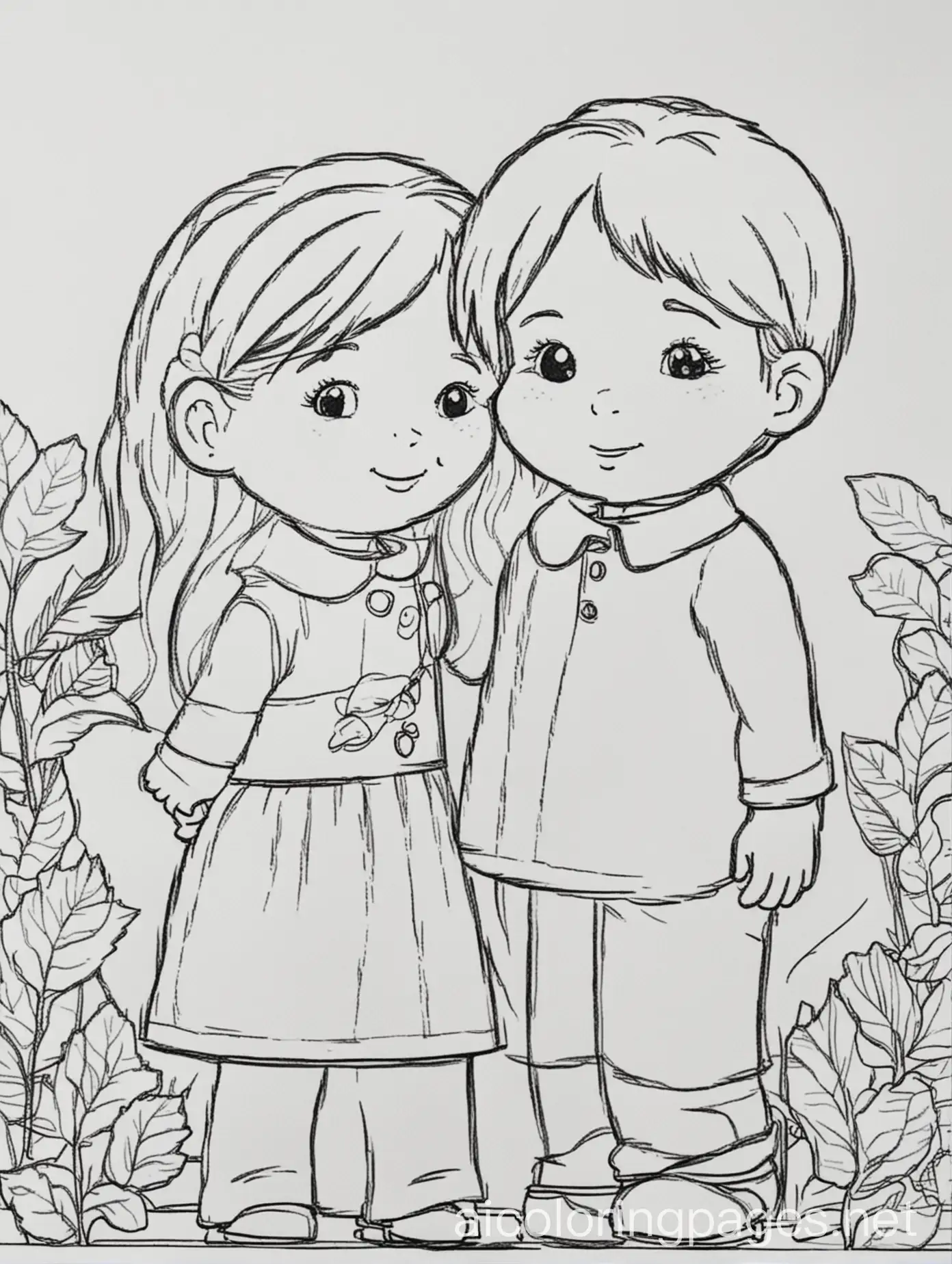 child loving parents, Coloring Page, black and white, line art, white background, Simplicity, Ample White Space. The background of the coloring page is plain white to make it easy for young children to color within the lines. The outlines of all the subjects are easy to distinguish, making it simple for kids to color without too much difficulty