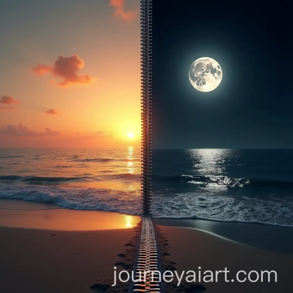 Day-and-Night-Separated-by-a-Zipper-A-HyperRealistic-Beach-Scene