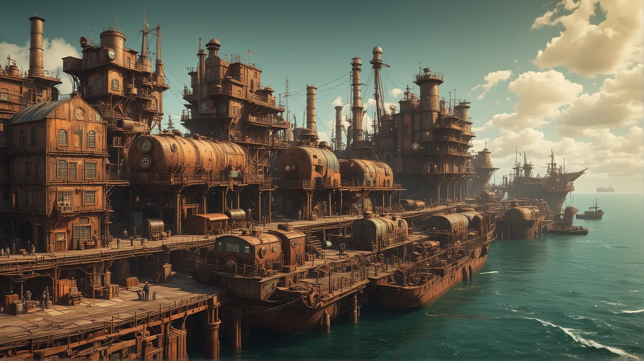 Steampunk Cargo Port in Psychedelic Style