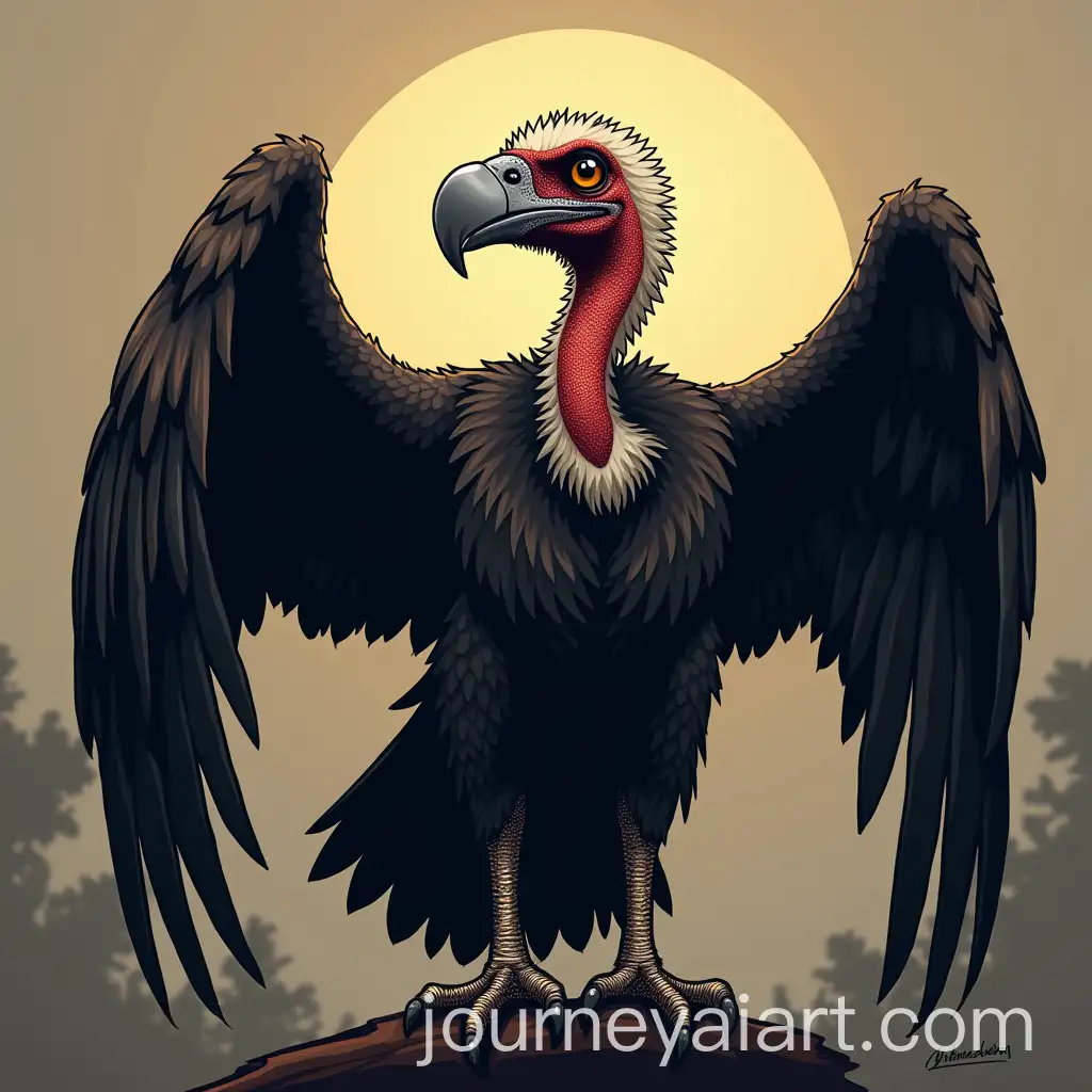 Scary-Vulture-with-Long-Neck-and-Spread-Wings-in-Vector-Style