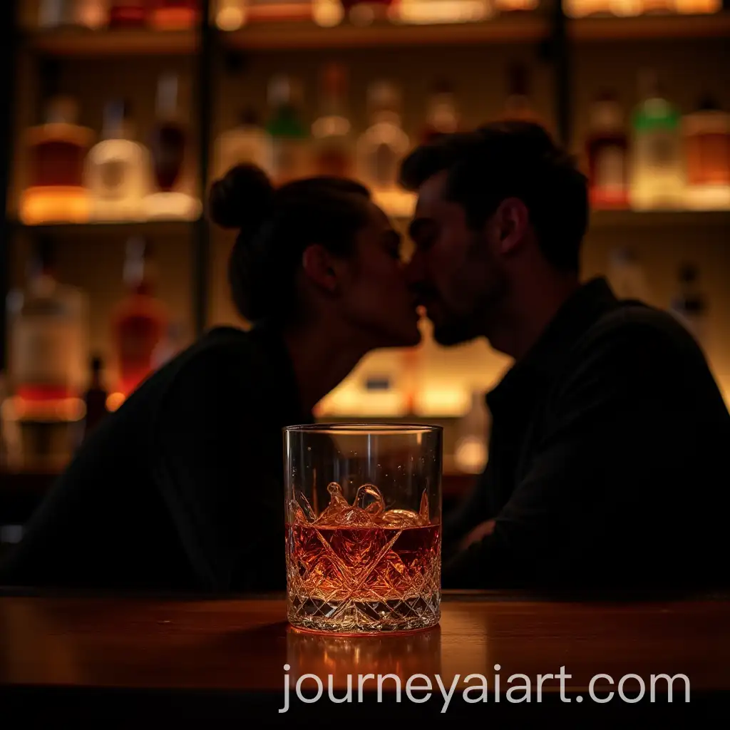 Couple-Whispering-Romance-in-a-Moody-Whiskey-Bar-with-Crystal-Whiskey-Glass