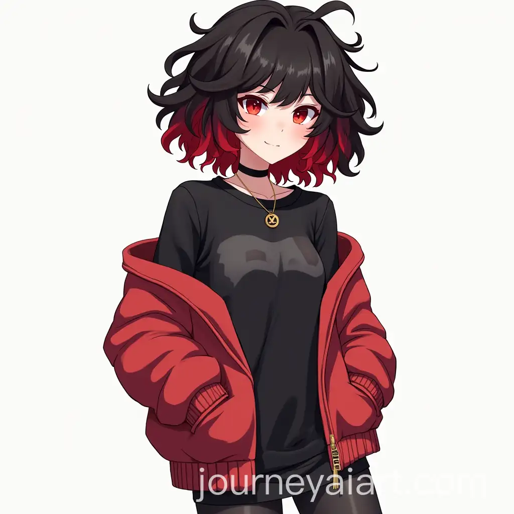 Girl-with-Curly-Black-and-Red-Hair-in-Casual-Persona-5-Style-Outfit