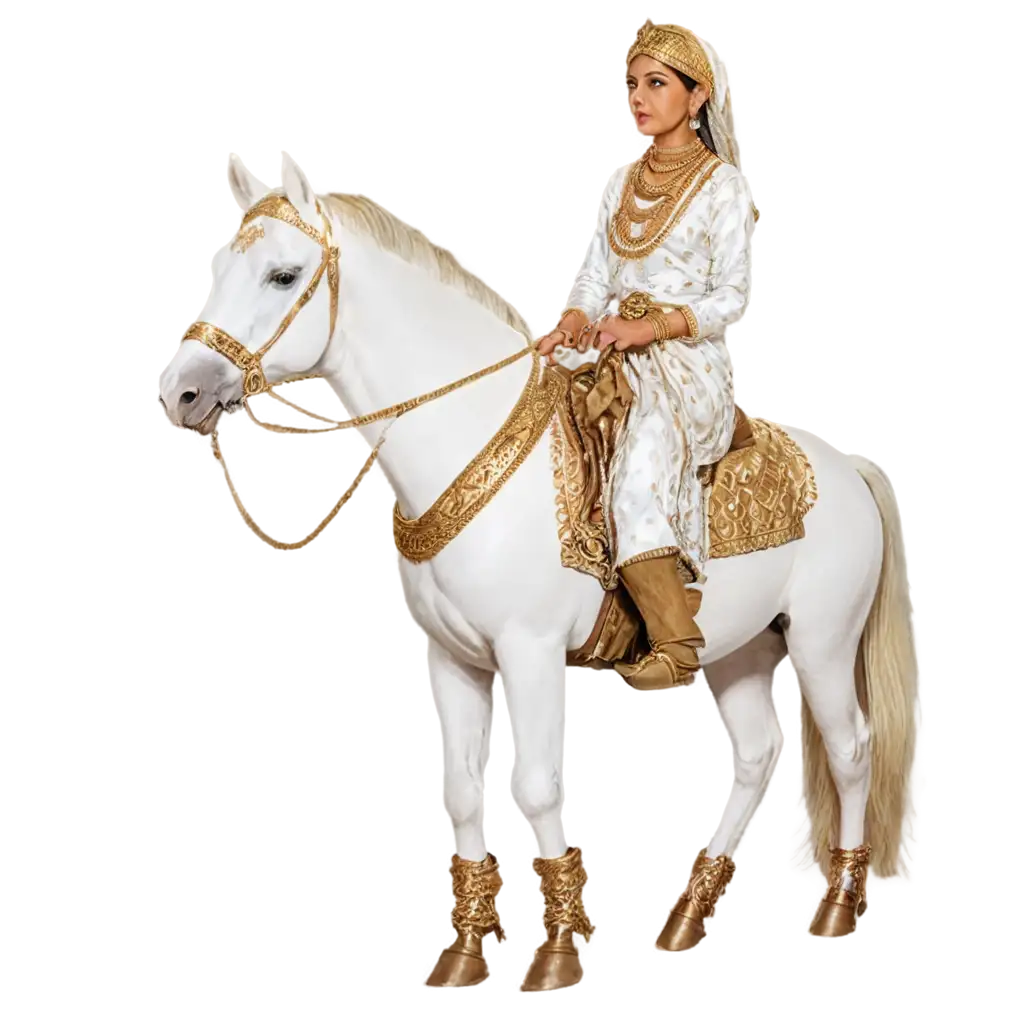 White-Rajasthani-Mare-PNG-Image-Wearing-Gold-and-Silver-Jewelry-HighQuality-Artwork-for-Design-Projects