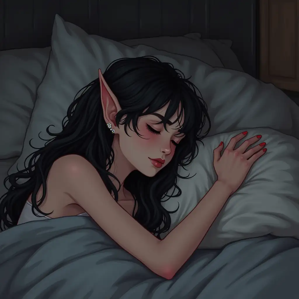 18YearOld-Elf-Girl-Sleeping-in-Bed-with-Long-Black-Hair