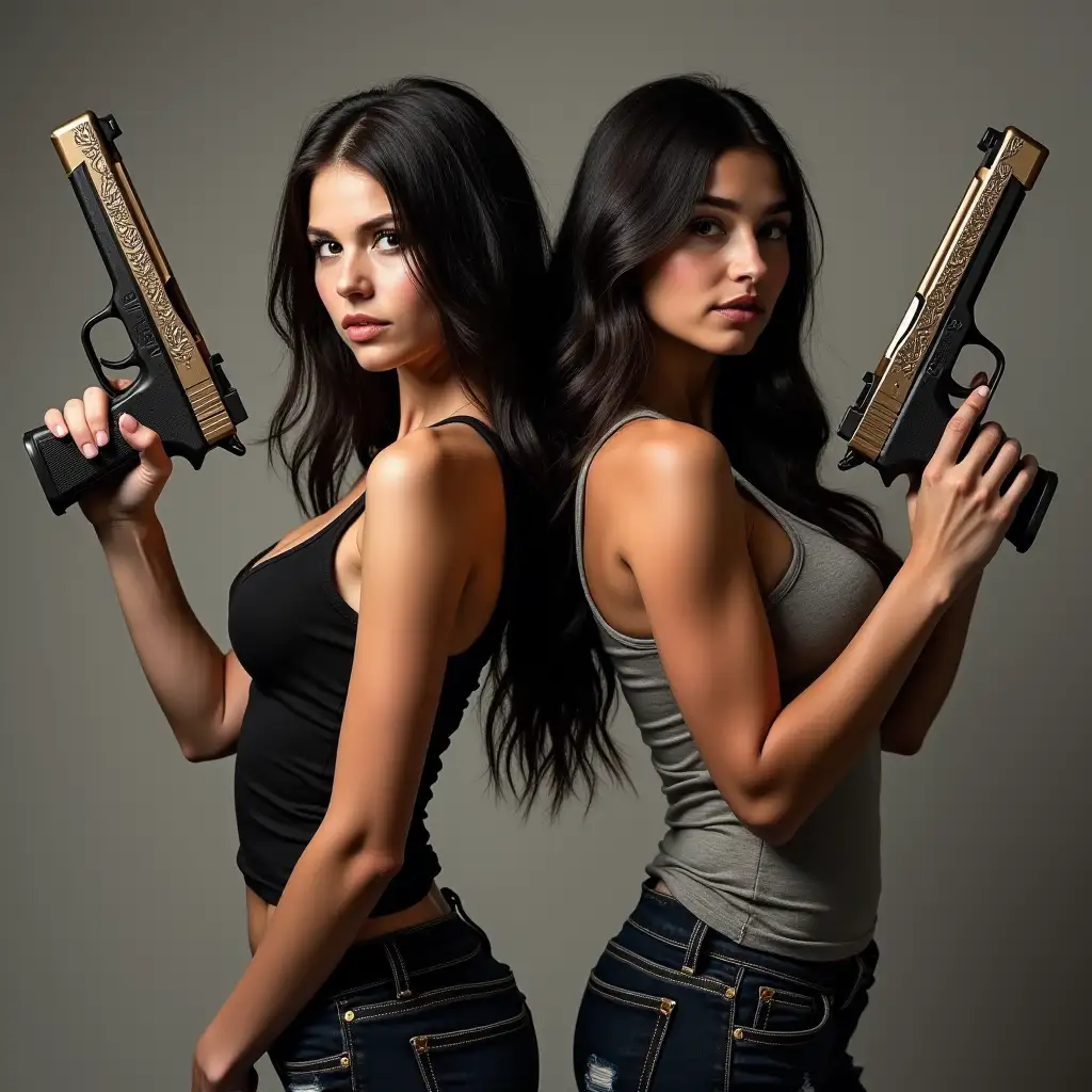 Two-Petite-Women-with-Laser-Engraved-Pistols-in-Dynamic-Pose