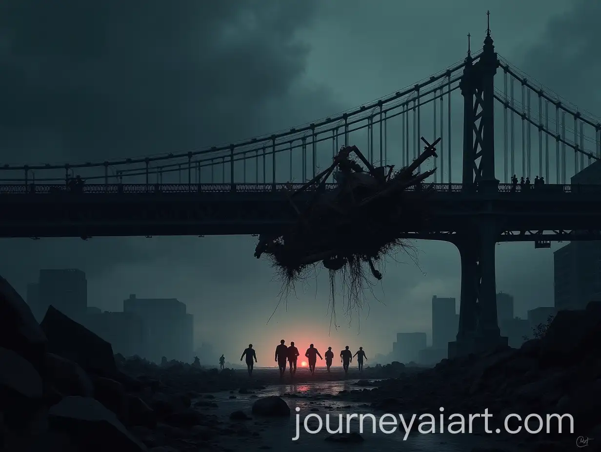 Ruined-BridgeAI-Image-Prompt-Expansion-Suspended-in-Air-with-Rescuers-and-Tragic-Atmosphere
