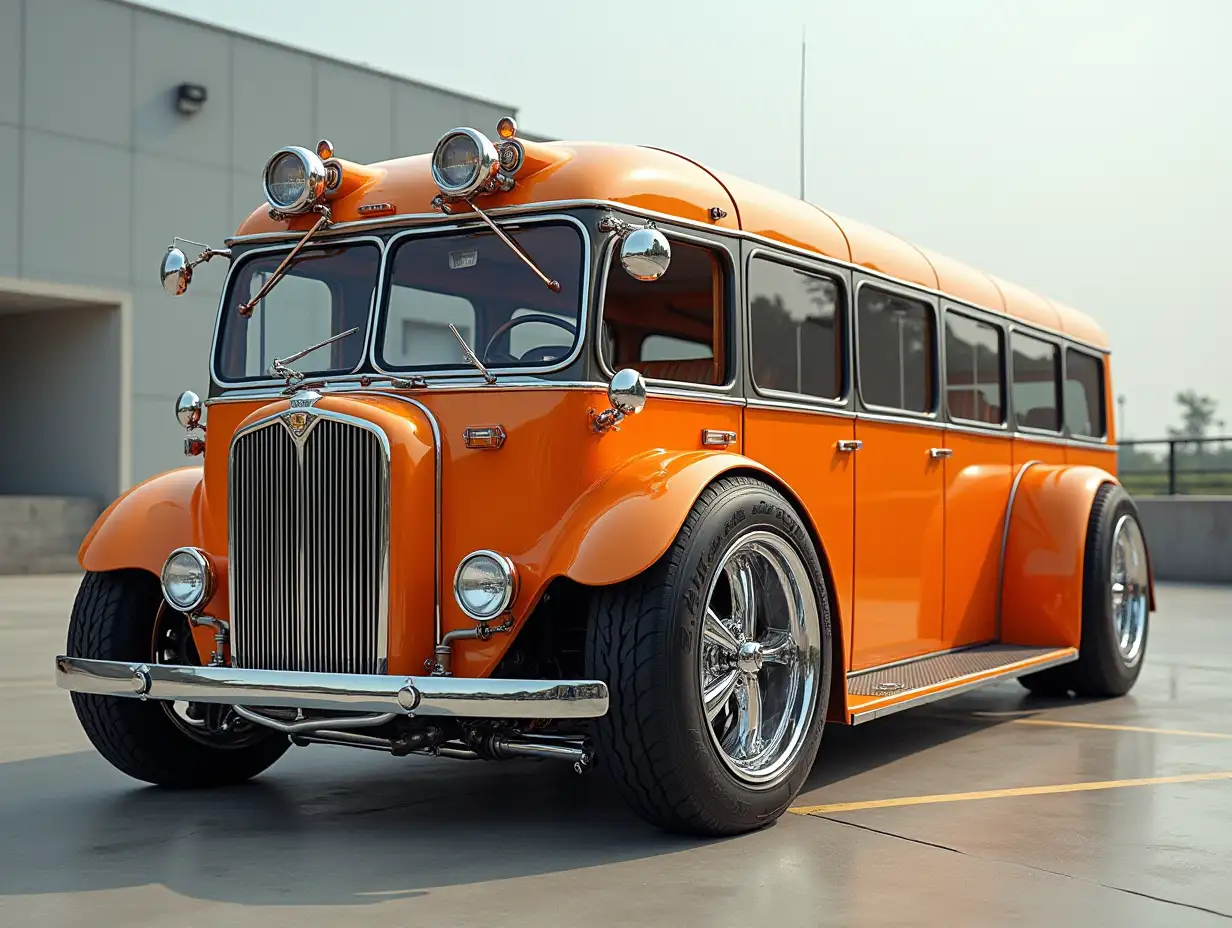 Super modern Autobus Silver orange with Aluminum wheels Steampunk