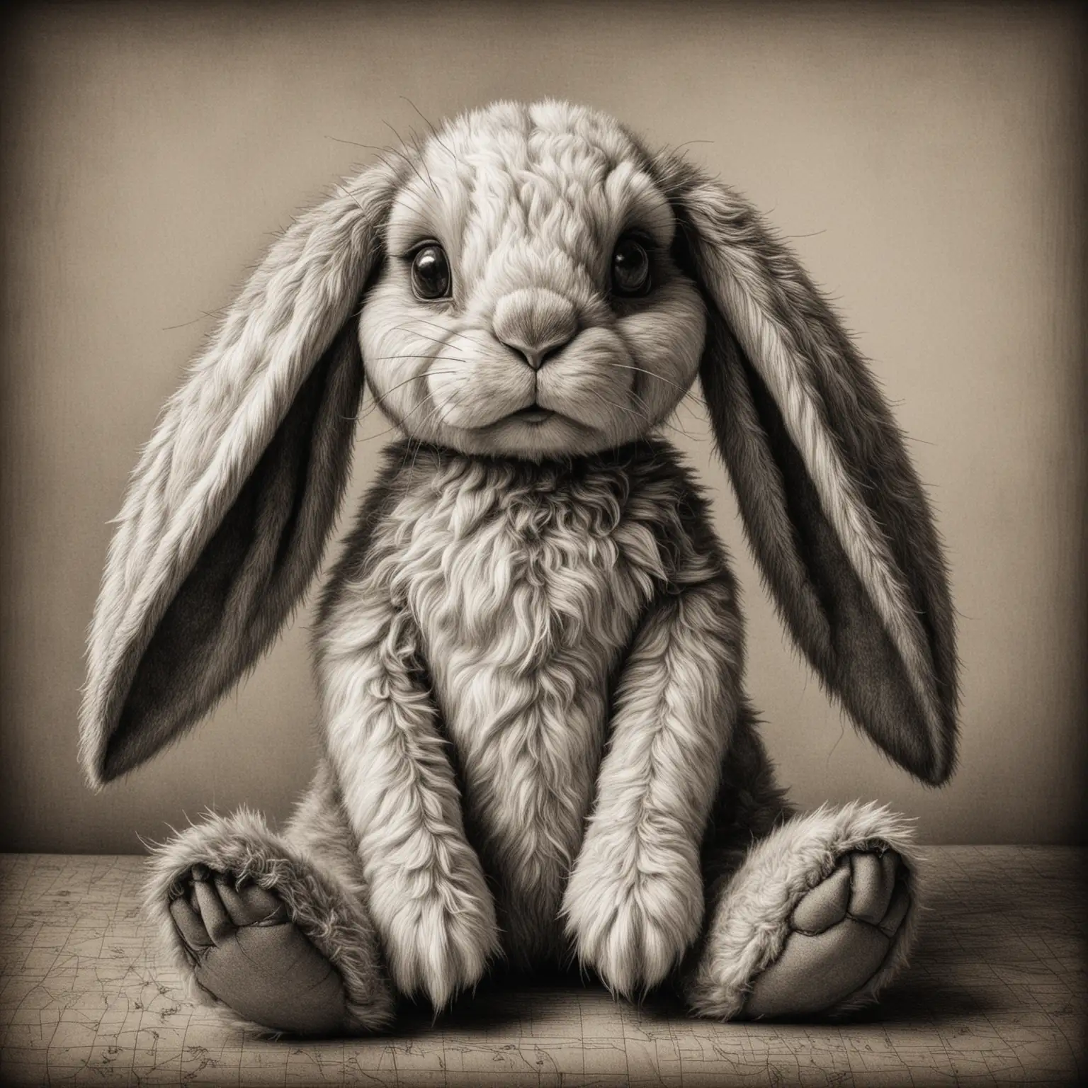 Albrecht Durer Style Etching of a Lop Eared Bunny Stuffed Toy