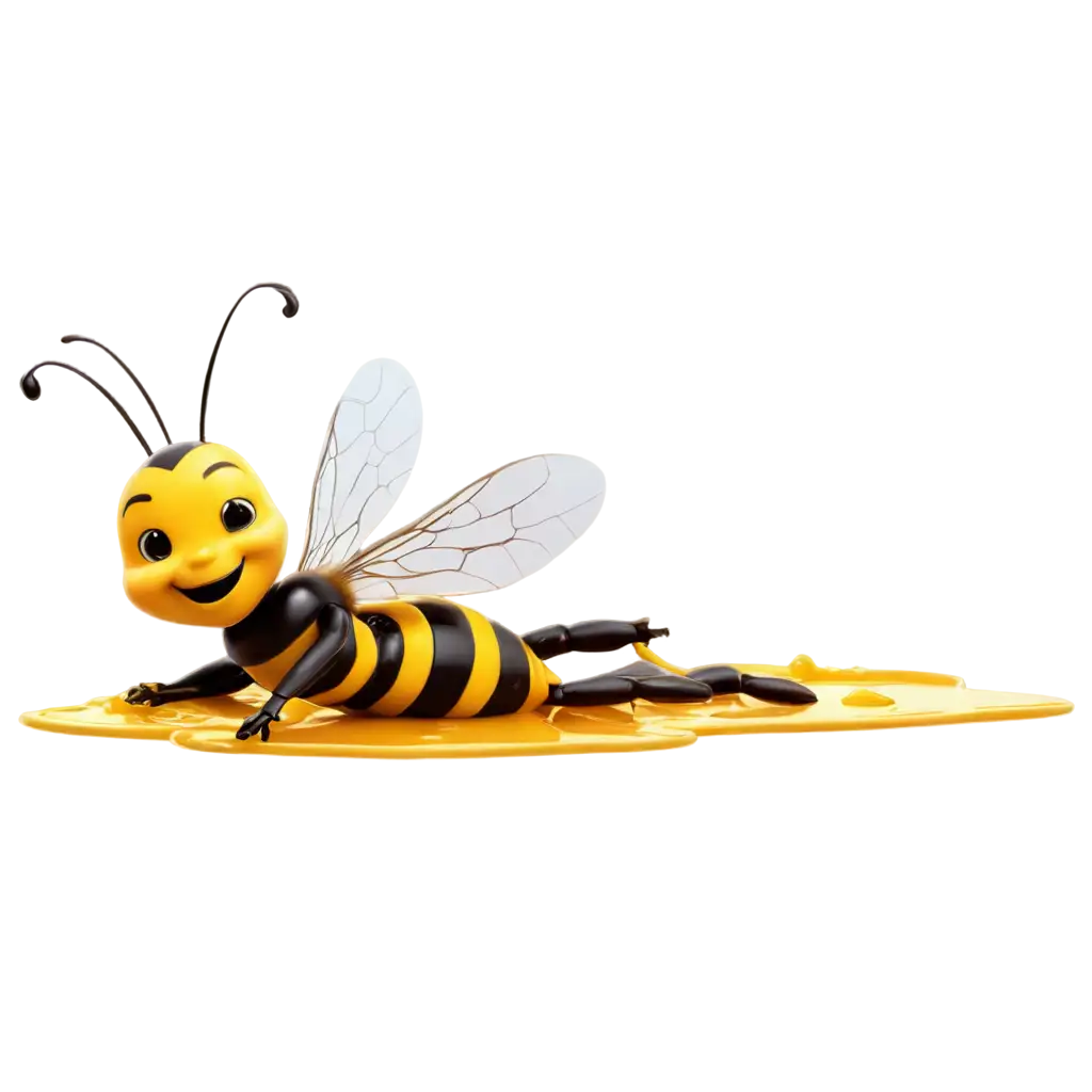 Vibrant-Cartoon-Bee-PNG-Relaxing-on-Golden-Honey-Pool-Perfect-for-Ads-and-Designs