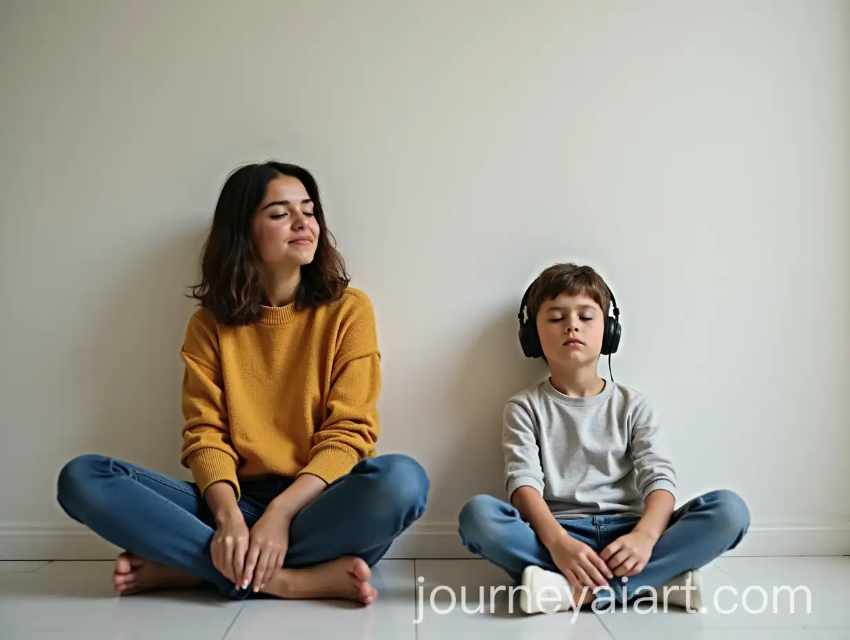 Parent-and-OlderAI-Art-Prompt-Expansion-Child-Sitting-Calmly-with-Headphones-on-the-Floor
