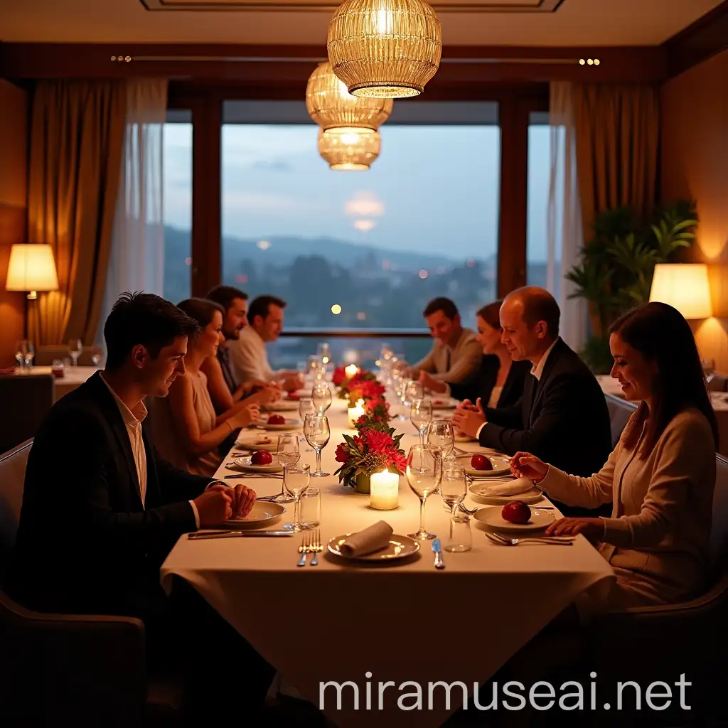 Elegant Dining Experience Seven Guests Enjoying a 5Star Hotel Restaurant with Stunning Views