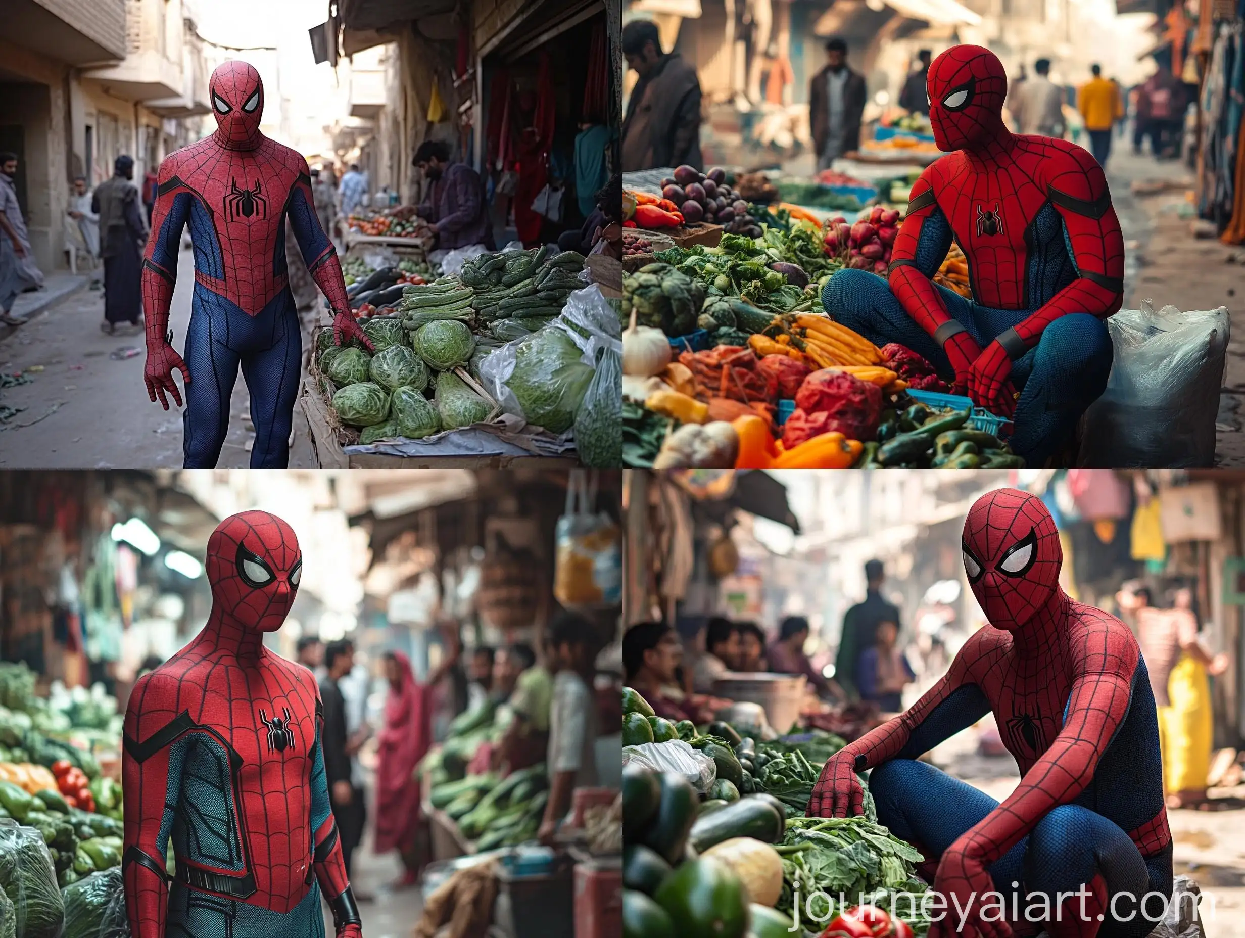 Spider-Man-in-Tuxedo-Suit-at-Vegetable-Market-Surreal-Realistic-Modeling