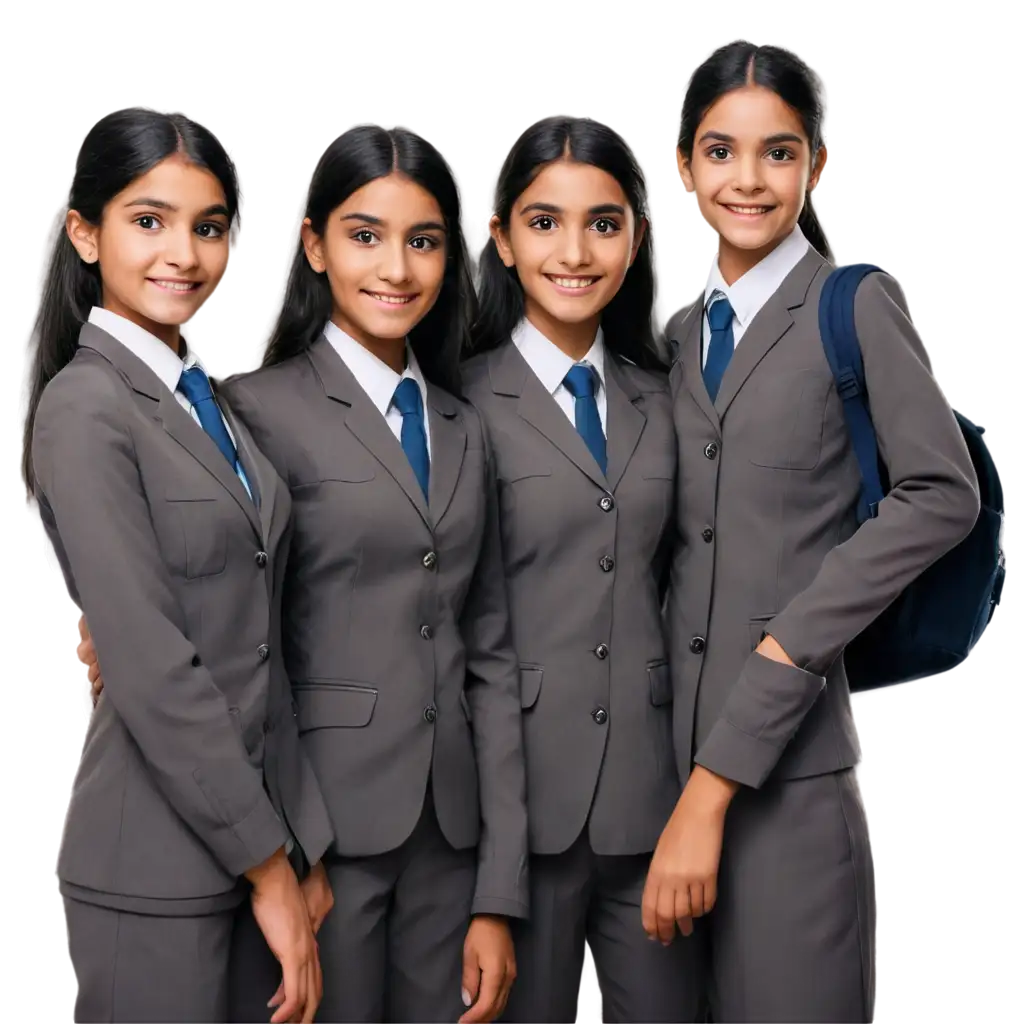 High-Realistic-PNG-Portrait-of-Smart-Indian-School-Children-3-Girls-and-2-Boys-in-Uniform-Smiling