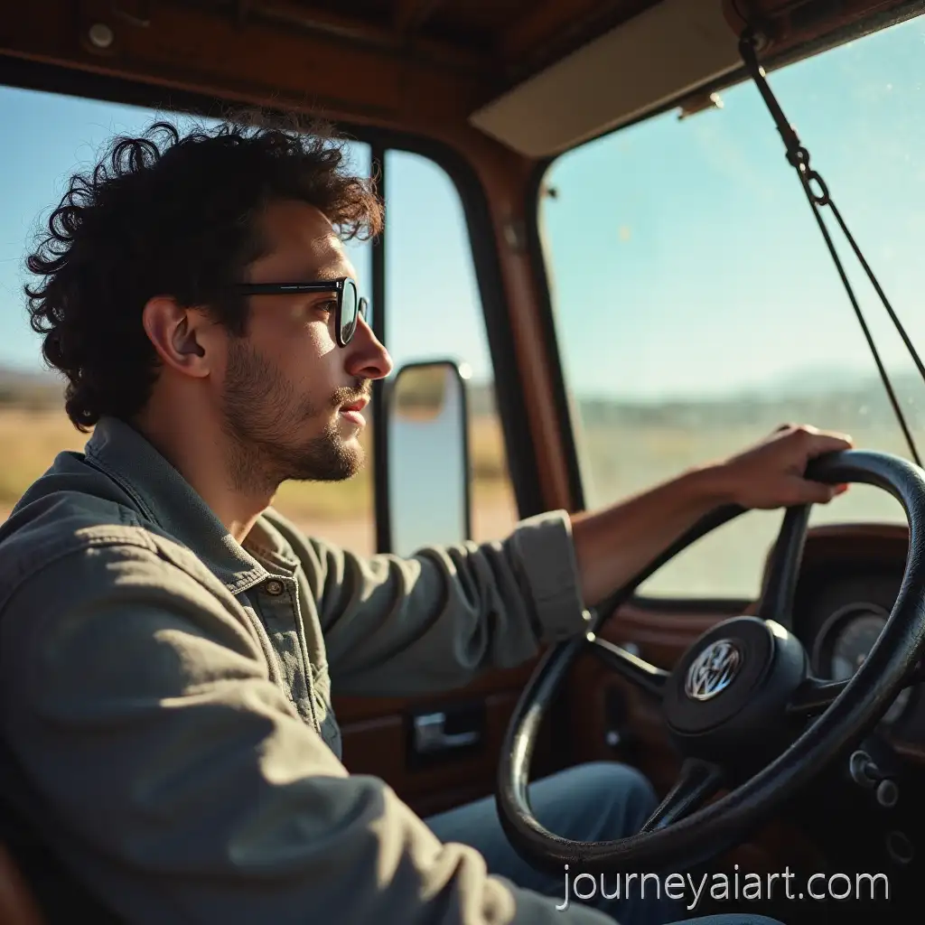 Young-Blond-Man-Driving-a-Tractor-in-Rural-Landscape