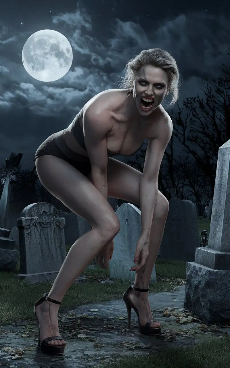 Muscular-Zombie-Charlize-Theron-in-High-Heel-Sandals-at-Moonlit-Cemetery