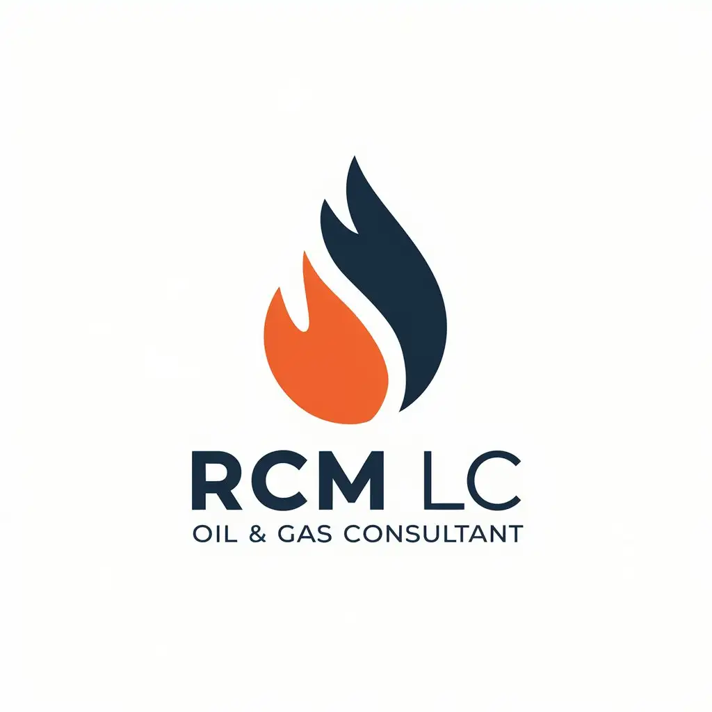 LOGO Design For RCM LLC Oil Gas Consultant Orange Navy with Oil Drop and Fire Theme