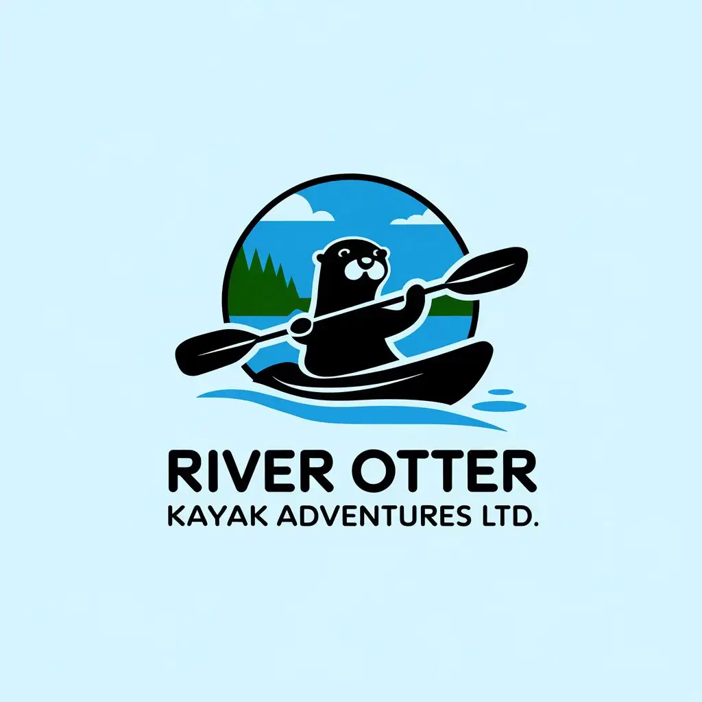 LOGO Design for River Otter Kayak Adventures Ltd Blue Otter Paddle Kayak and Nature Theme