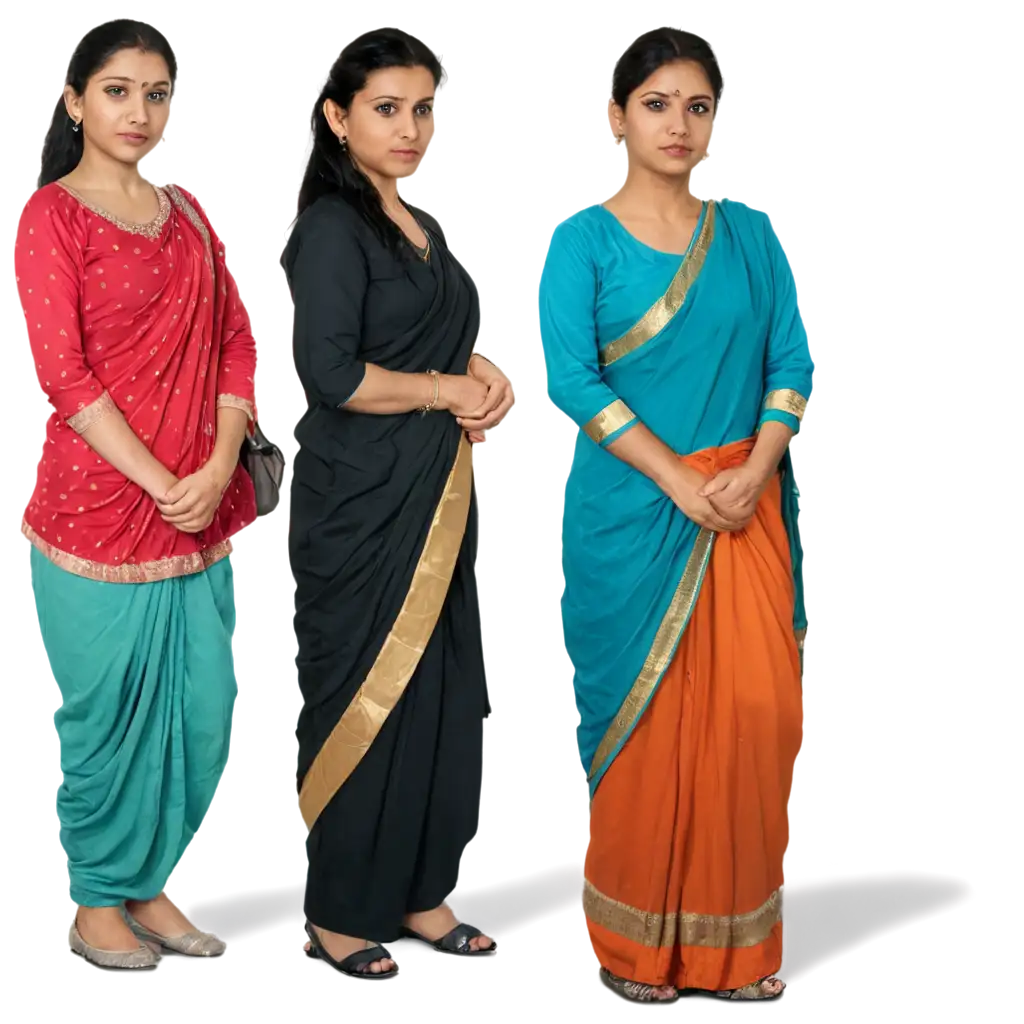 Unemployed-Women-Standing-in-Saree-and-Suit-Salwar-PNG-High-Quality-Image-for-Diverse-Applications