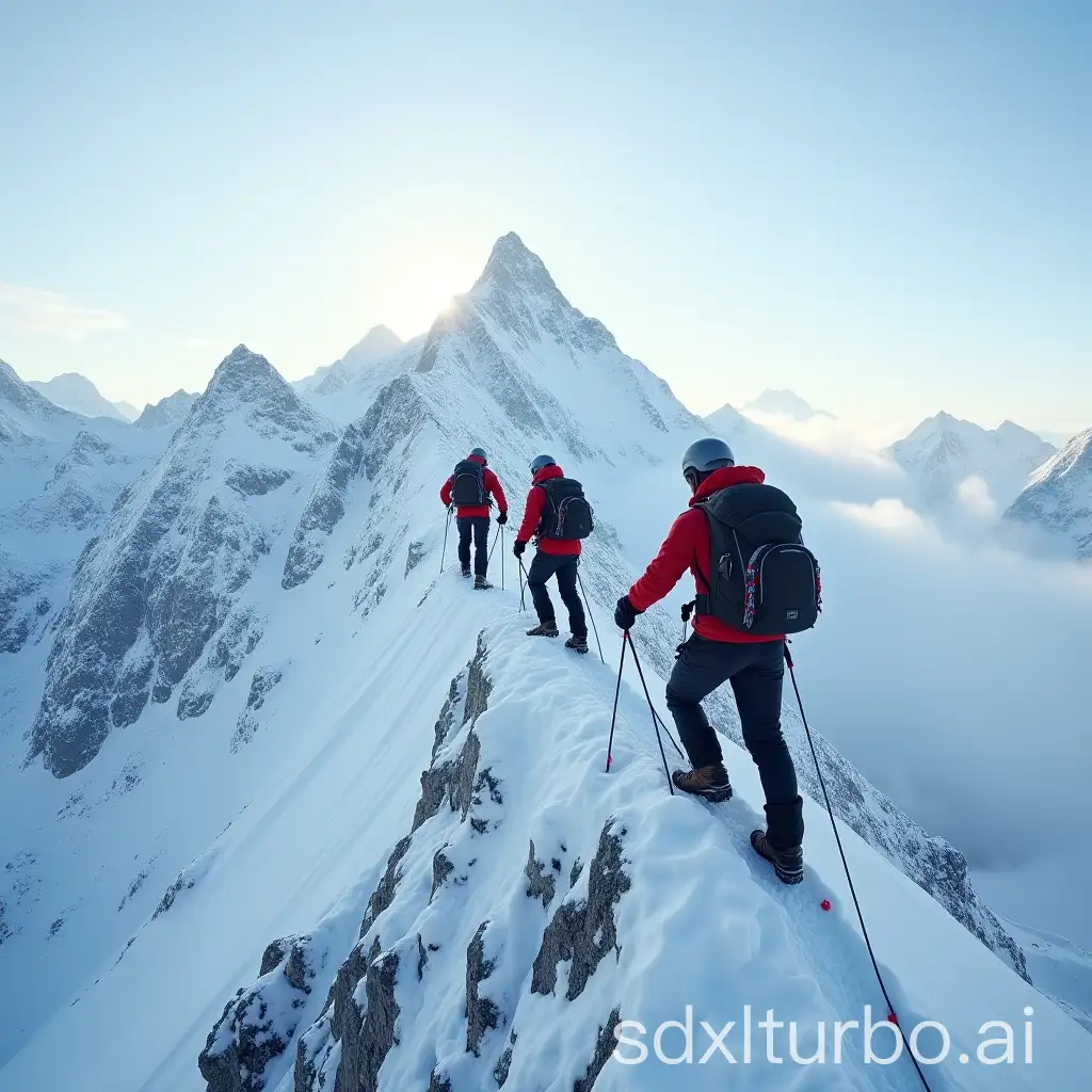 Three-Scientific-Mountain-Climbers-Ascend-SnowCapped-Peaks