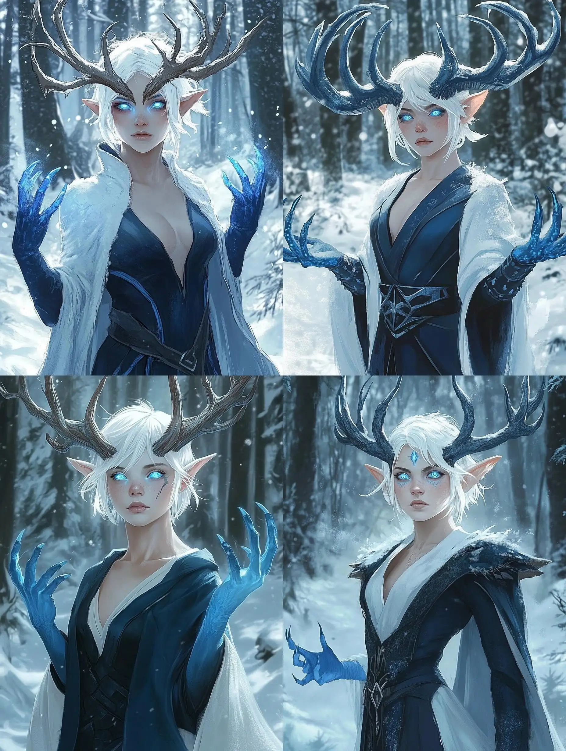 Young-Teen-Woman-with-Eldritch-Antlers-in-SnowCovered-Forest