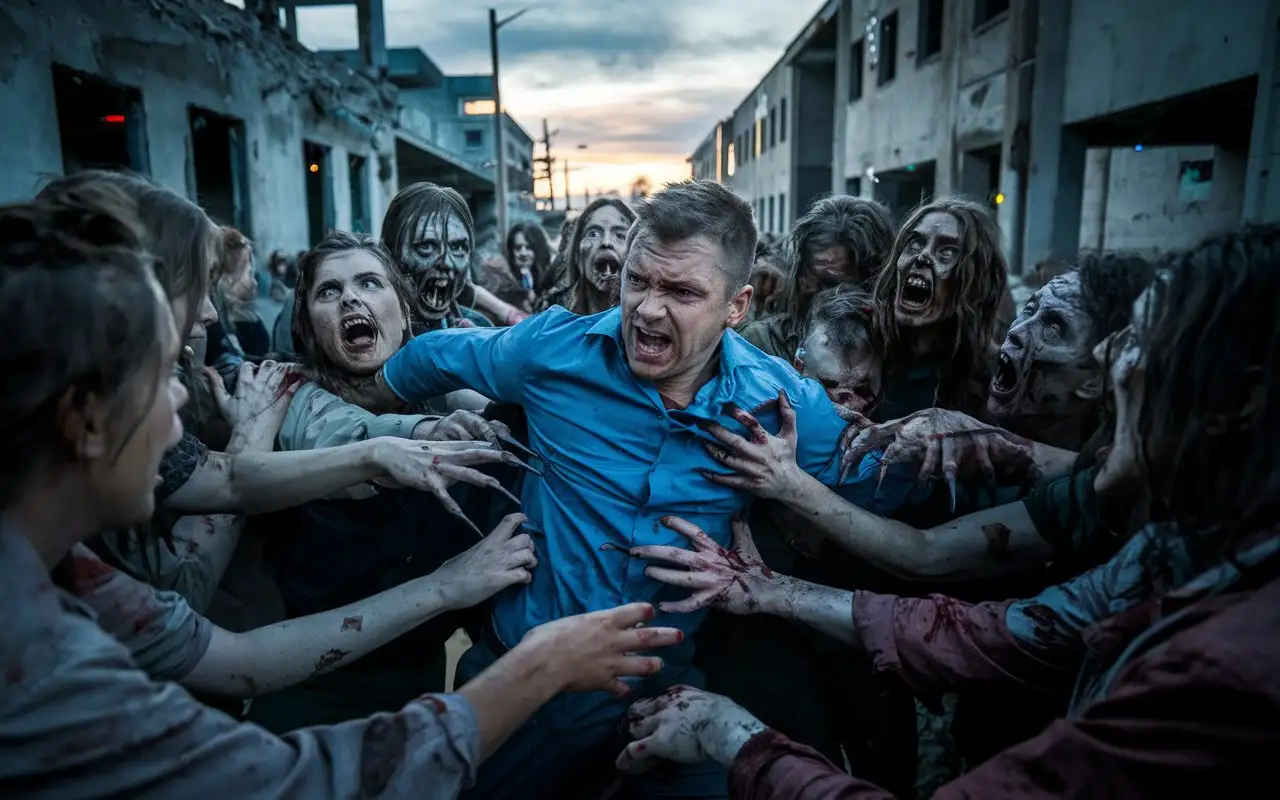 Zombie-Attack-on-Man-in-Horror-Scene-Inspired-by-The-Walking-Dead