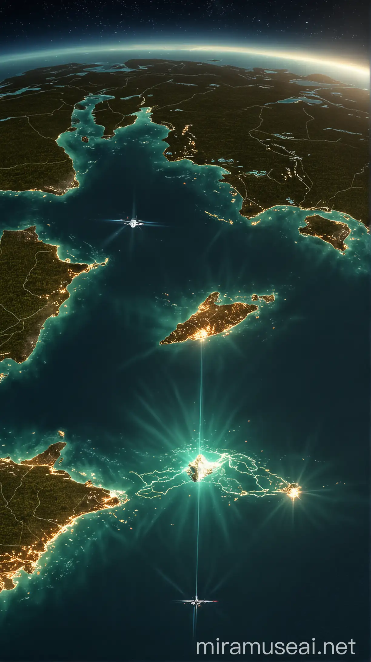 Aerial Map of the Bermuda Triangle with Mysterious Glow