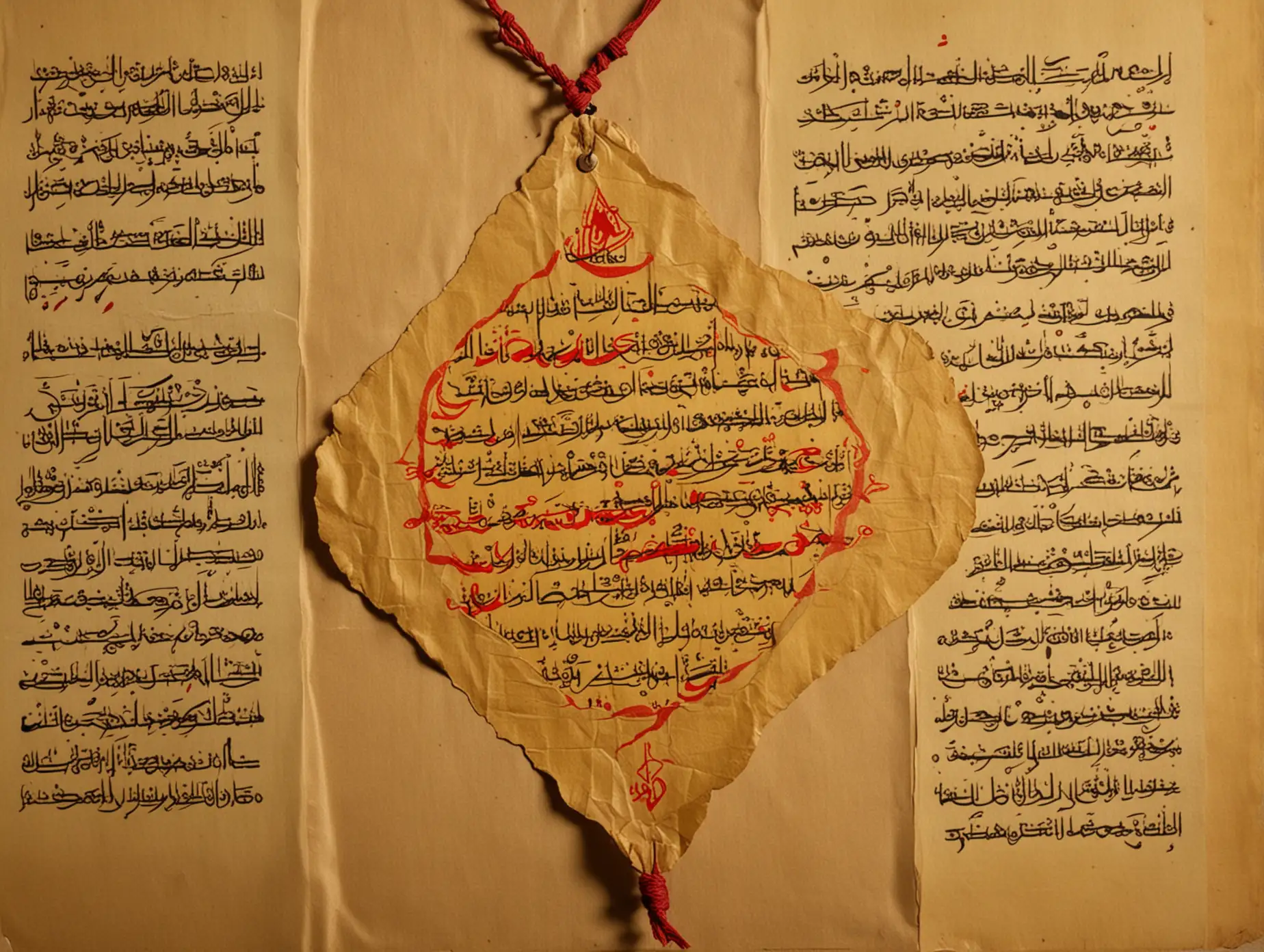 Old-Yellow-Paper-Talisman-with-Red-Arabic-Writings-in-Dim-Evening-Light