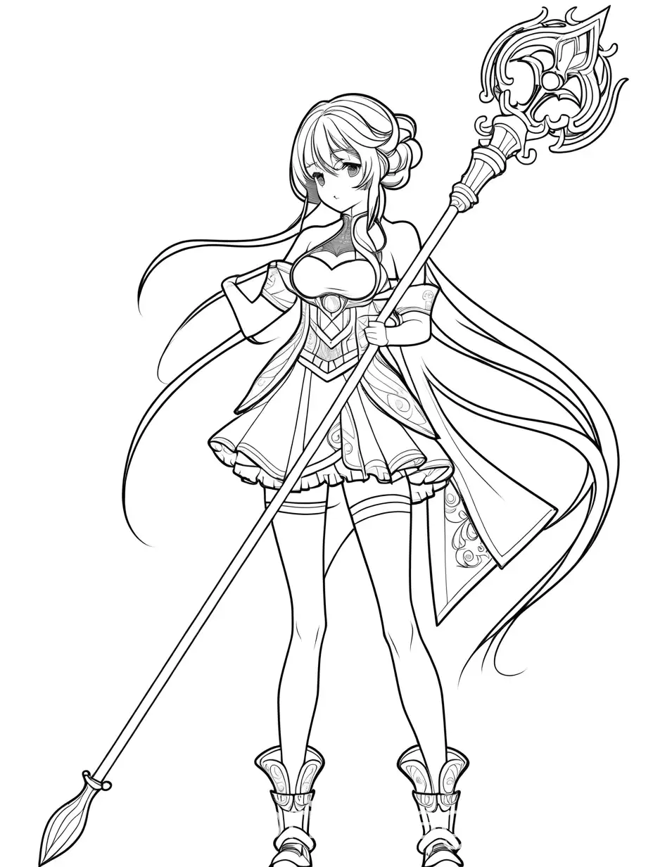 Kawaii-Anime-Girl-with-Magical-Staff-in-Minimalist-Line-Art