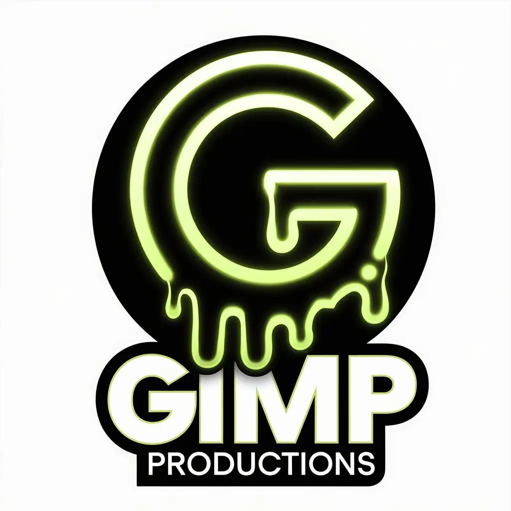 LOGO Design for Gimp Productions Glowing Neon Green Melting Letter G with Clear Background