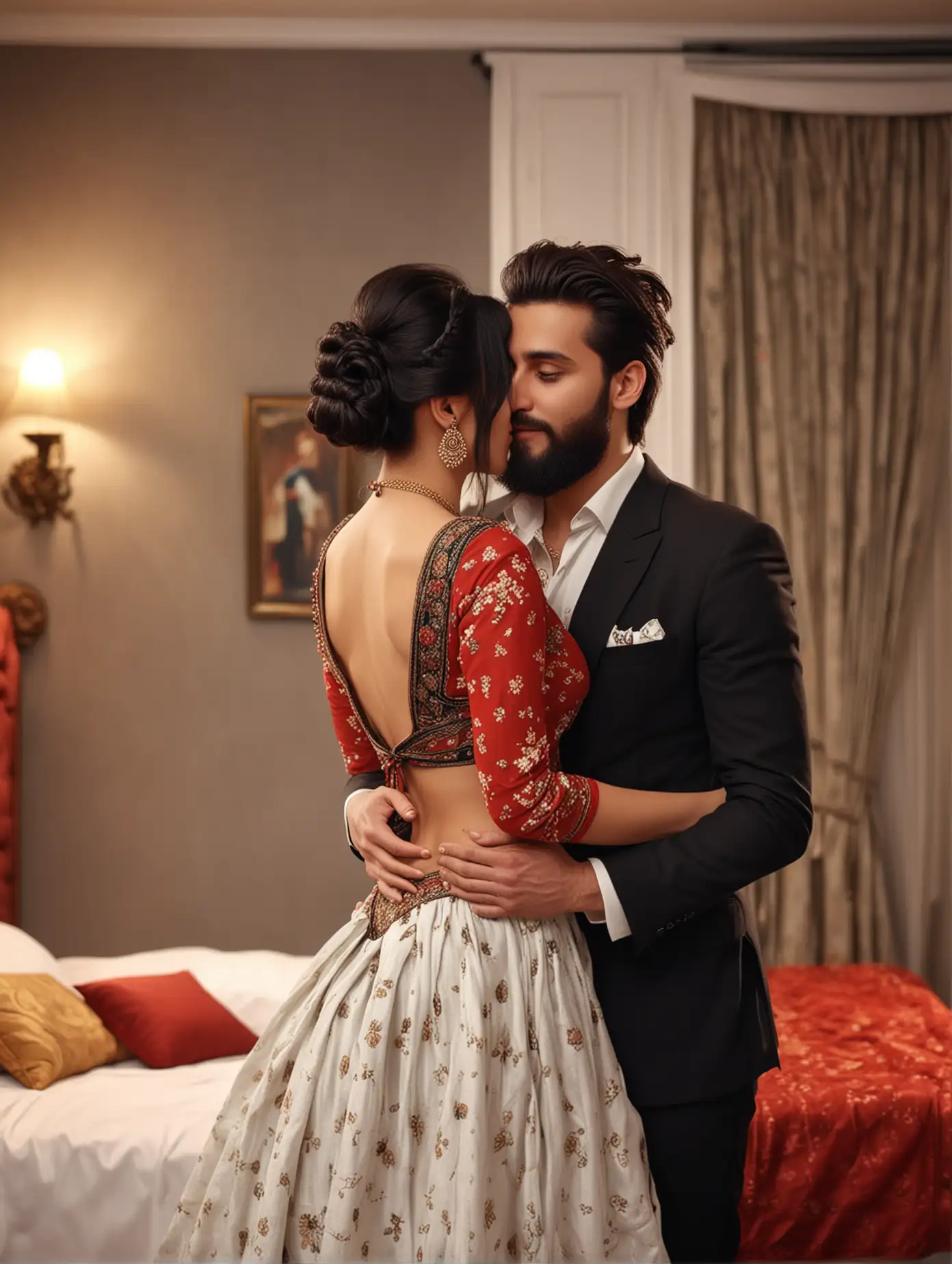 Elegant-Indian-Couple-in-Romantic-Reunion-Saree-and-Formal-Wear-in-Luxury-Room