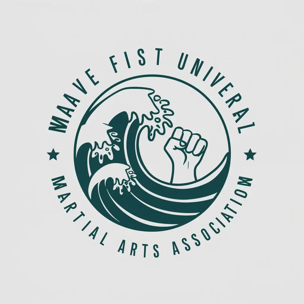 LOGO Design for Wave Fist Universal Martial Arts Association Ocean Wave with Three Fists on a Clear Background