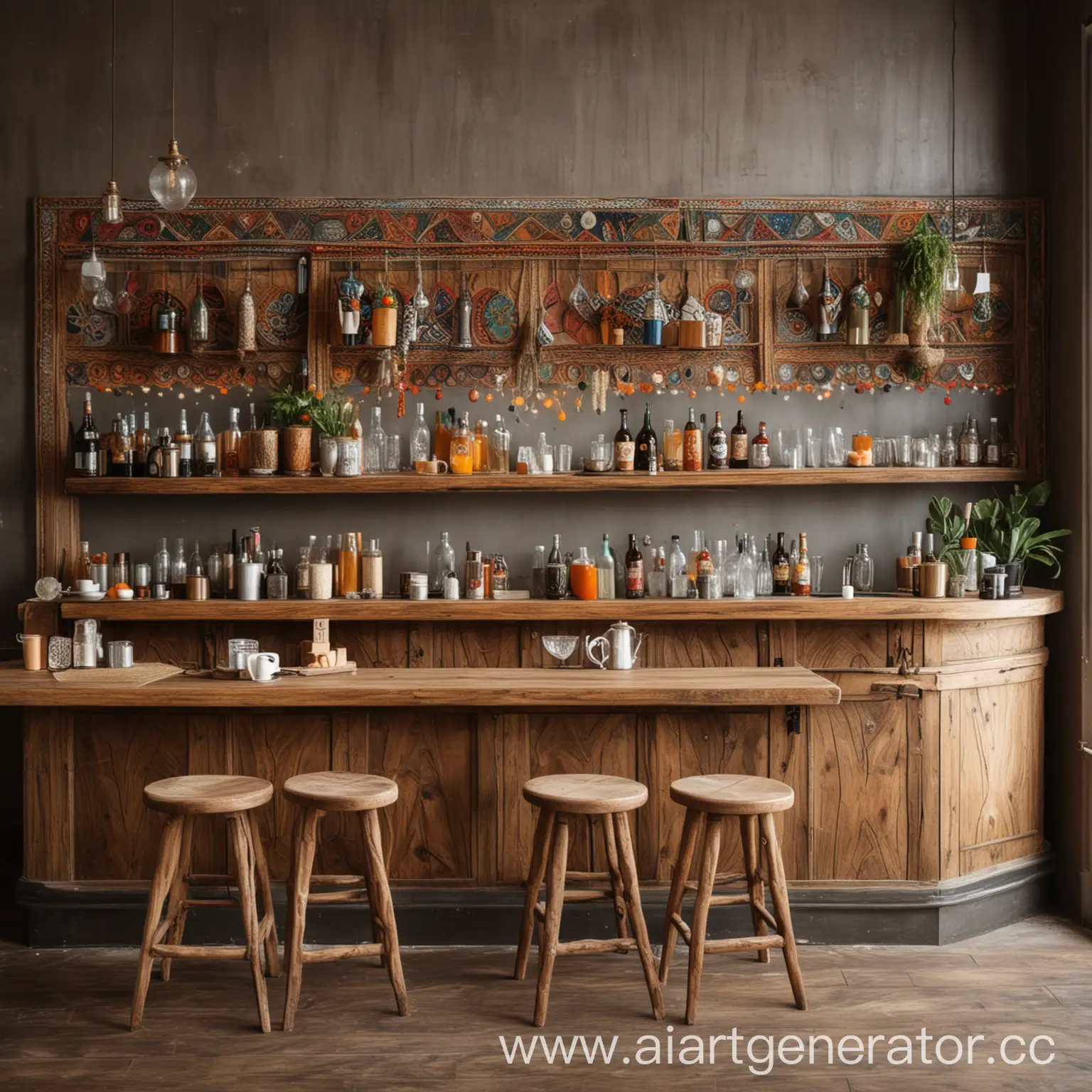 cafe in boho style, bar counter