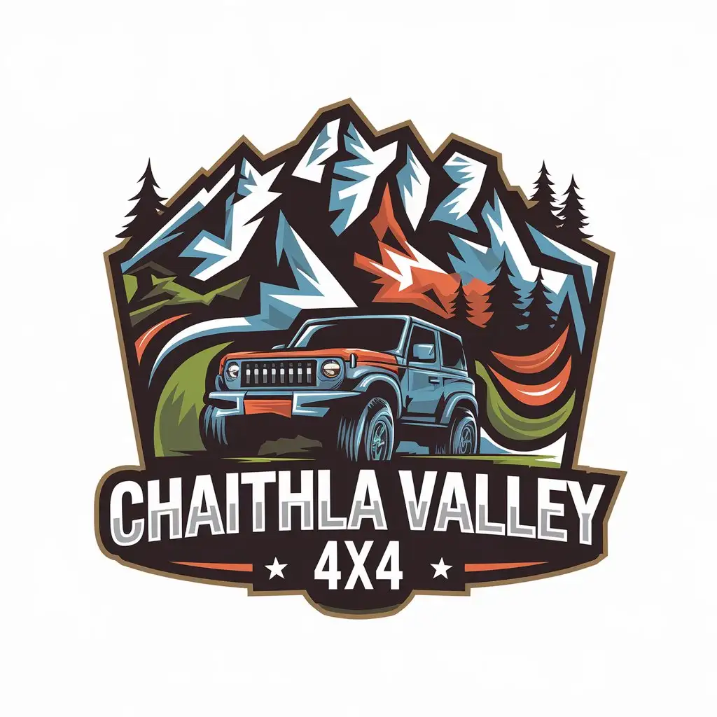 LOGO Design for Chaithla Valley 4x4 Mountain Trees and 4x4 Theme with Colorful Complex Design for Automotive Industry