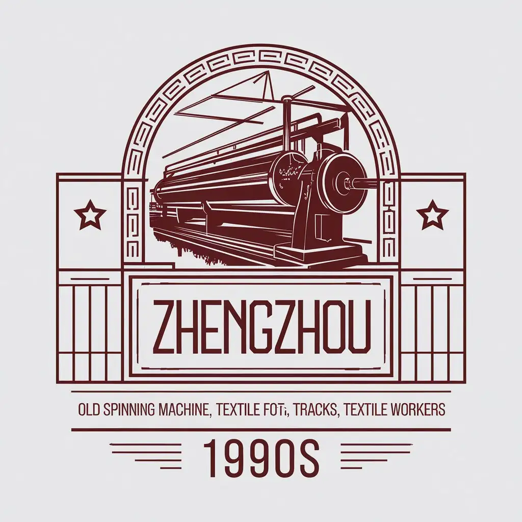 LOGO Design for Zhengzhou Textile Factory Minimalist 1990s Spinning Machine Worker Theme